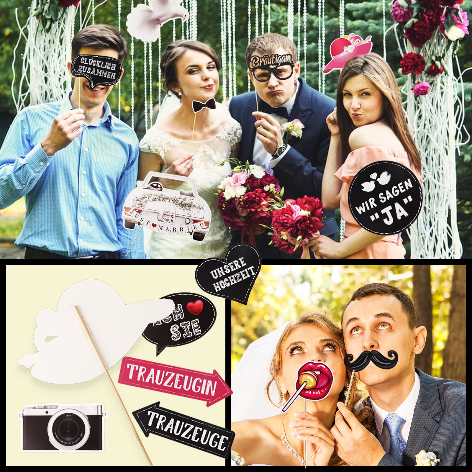 Accessori Foto Booth Matrimonio - 20 Props Divertenti + Cornice, Per Sposi Italiani