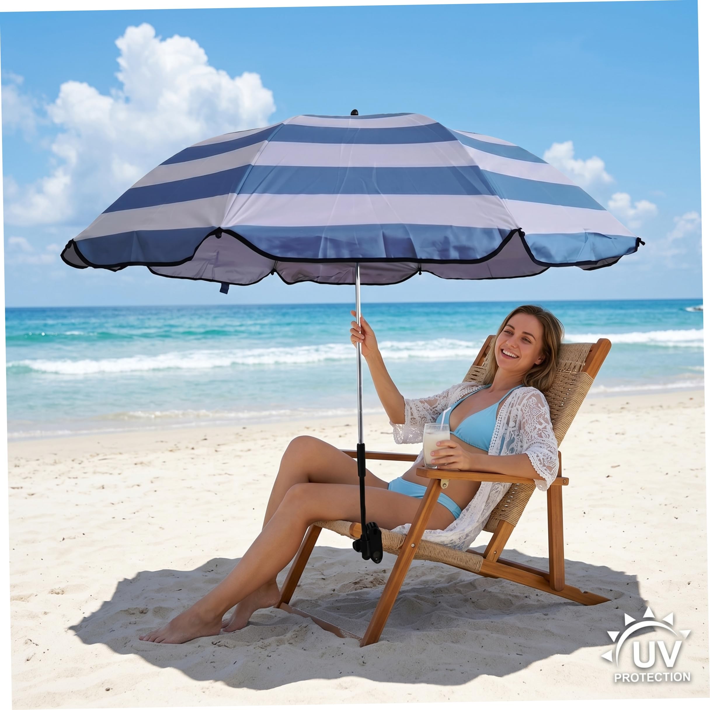Paraguas con Clip para Silla, Paraguas para Silla de Playa con Abrazadera Segura, 21 Pulgadas..