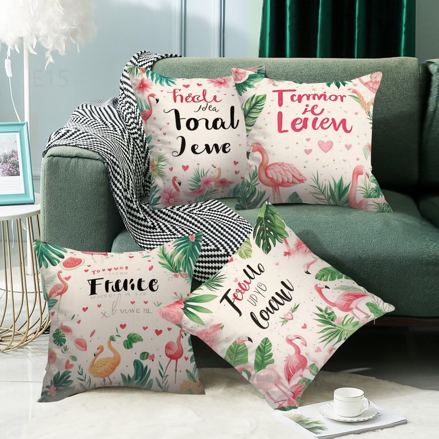 Rosa Federe Cuscini Divano 60x60cm,4 Pack Gru coronata rossa Estate Esterno Cuscini per Divano,Doppio Lato Quadrato Morbido Cuscini Divano,per Divano Soggiorno Sedia Autunno Dekoration Cuscino LY-15