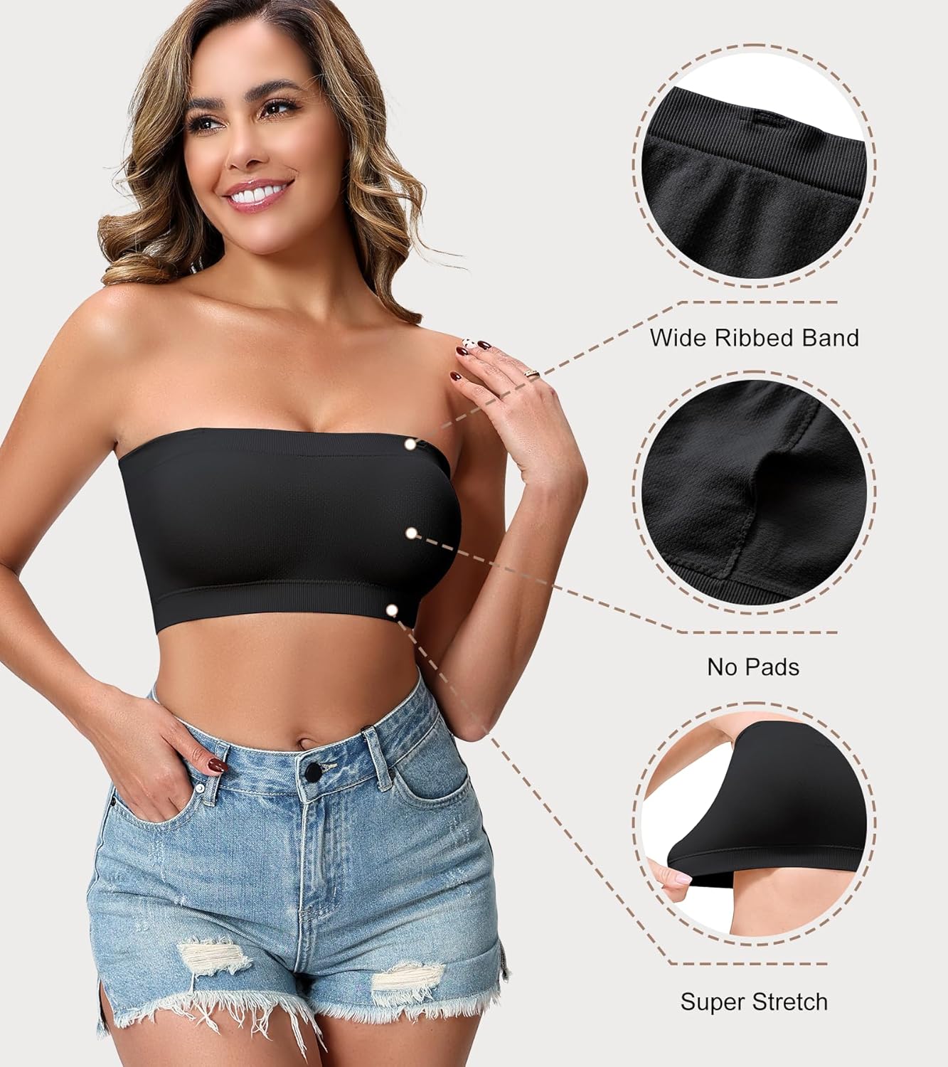 Strapless Bras for Women, Wireless Non-Padded Tube Top Bandeau Bra, Seamless Bralette - Image 3