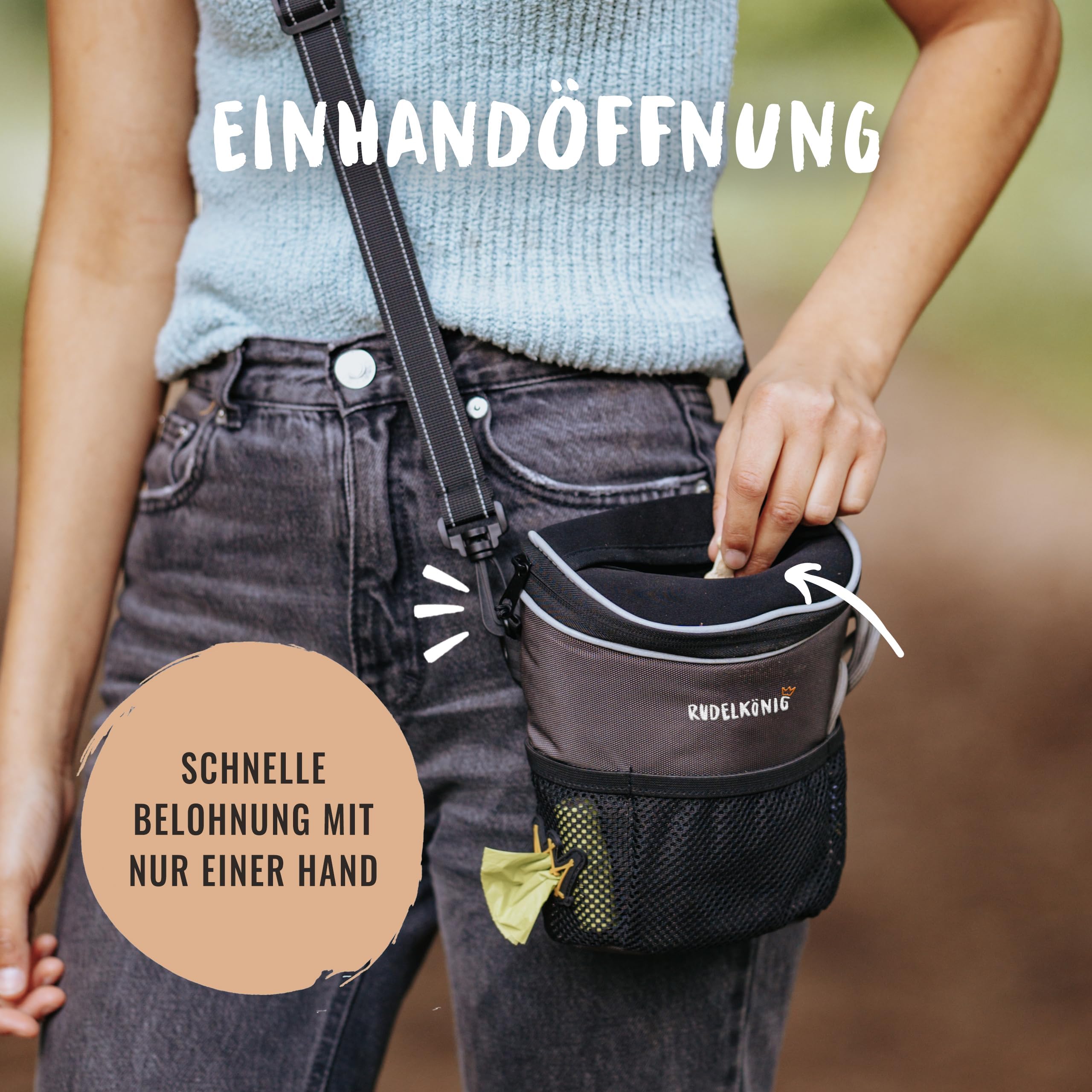 Rudelkönig Leckerlitasche für Hunde - Praktische Gassi Tasche Hund für das Hundetraining - Futterbeutel Hund mit Kotbeutelspender zum Umhängen