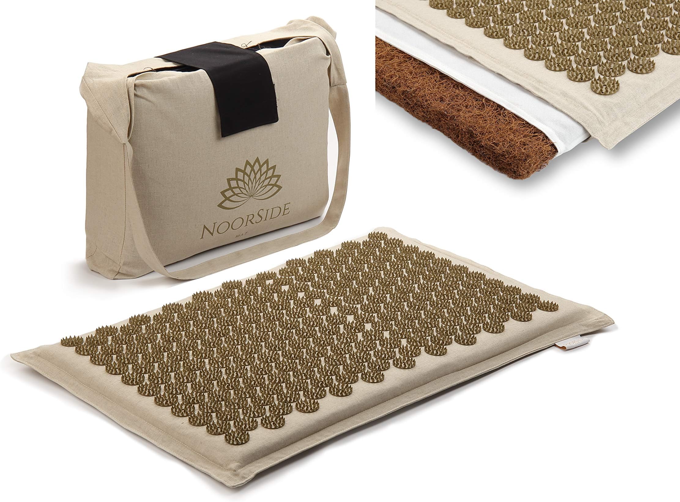 NOORSIDE® Acupressure Mat HIGH Quality Ecological Acupuncture Mat + Bag - Relieves Back Pain, Neck Pain and Muscle Tension - Massage mat and Relaxation - Made of Natural Coconut Fibre
