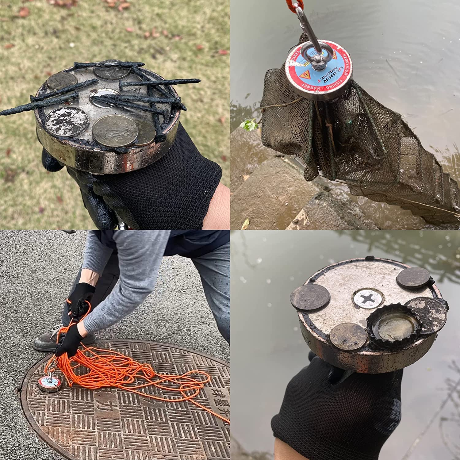 Kit da pesca magnetico 500 kg Forza di trazione verticale magnetica, forte magnete al neodimio N52 con corda resistente da 15 m,magnetico per recuperare tesori nei fiumi..
