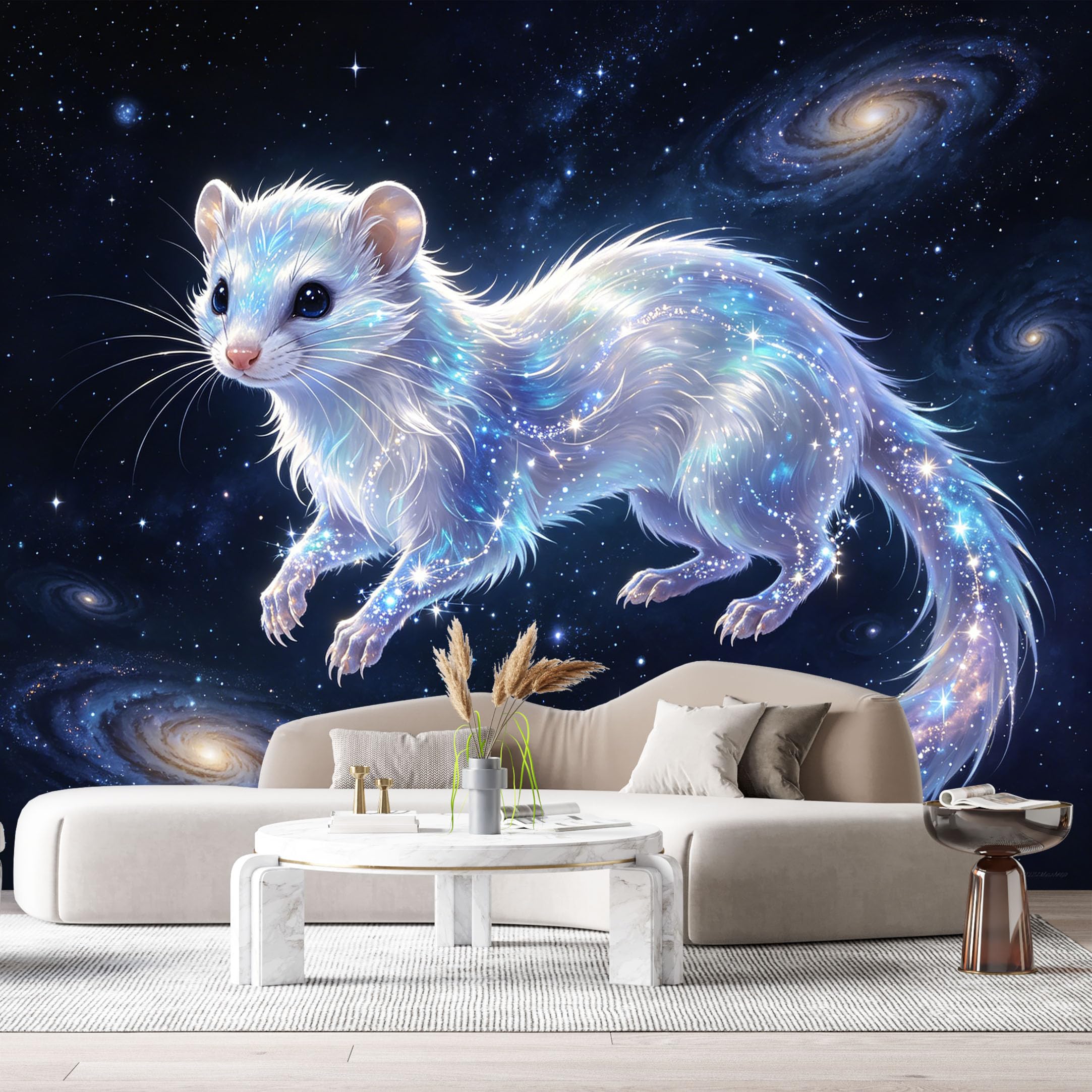 Custom Size Wall Murals Cosmic Ferret Fantasy Art Galaxy Stars Watercolor SelfAdhesive Wall Fabric Removable Large Wallpaper for Photo Living Room