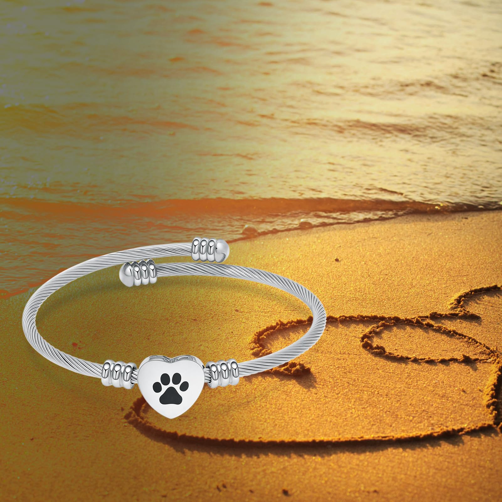 QGJNSGC Cremation Bracelet for Ashes Memorial Jewelry Stainless Steel Pet Paw Heart Shape Urn Pendant Bangle Loved Ones Funeral Ashes Holder Keepsake Gift - Image 4