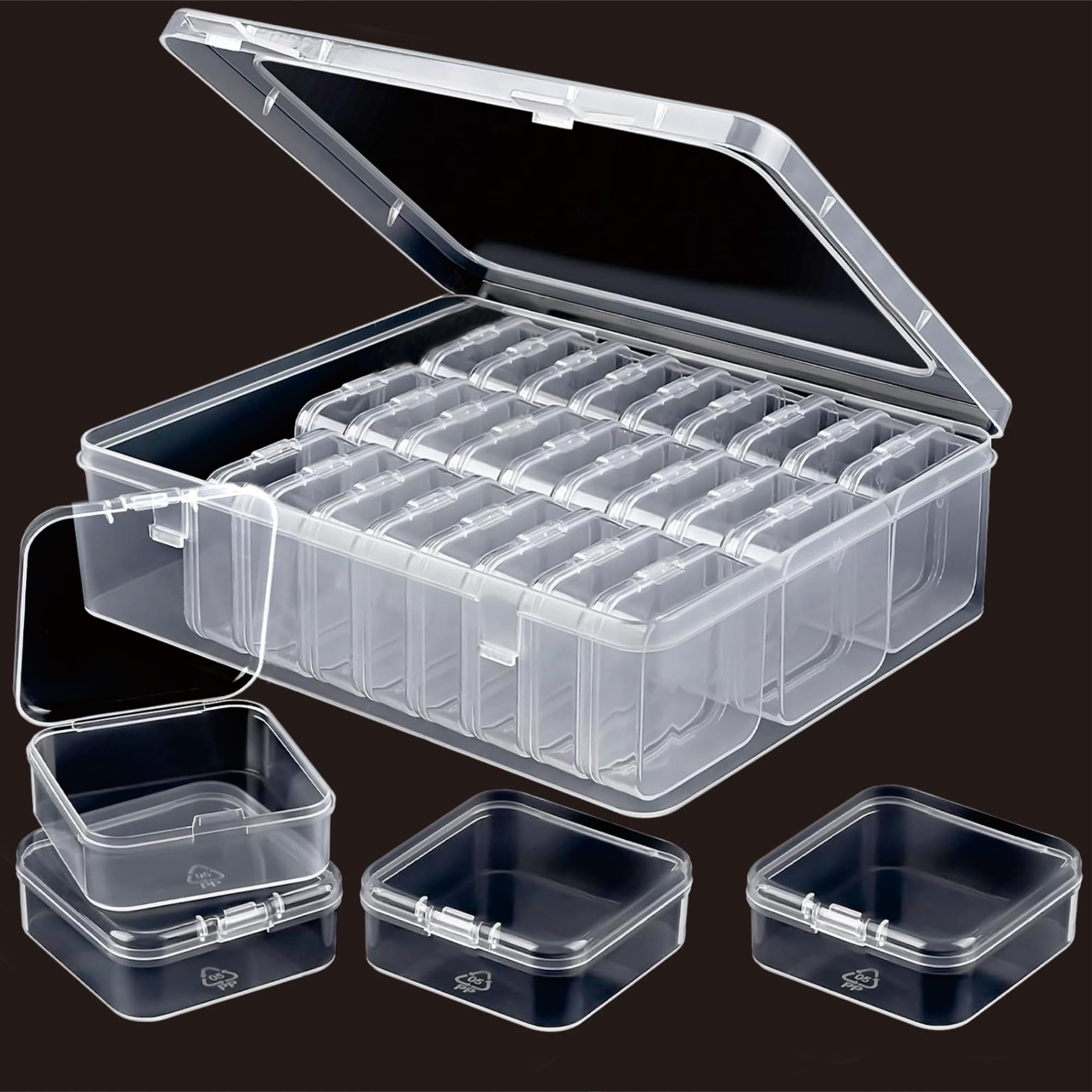 EXCEART 16 Cajas De Almacenamiento Transparentes Con Tapa – Organizador Para Tarjetas, Cuentas, Joyas Y Pequeños Objetos, Plástico Resistente