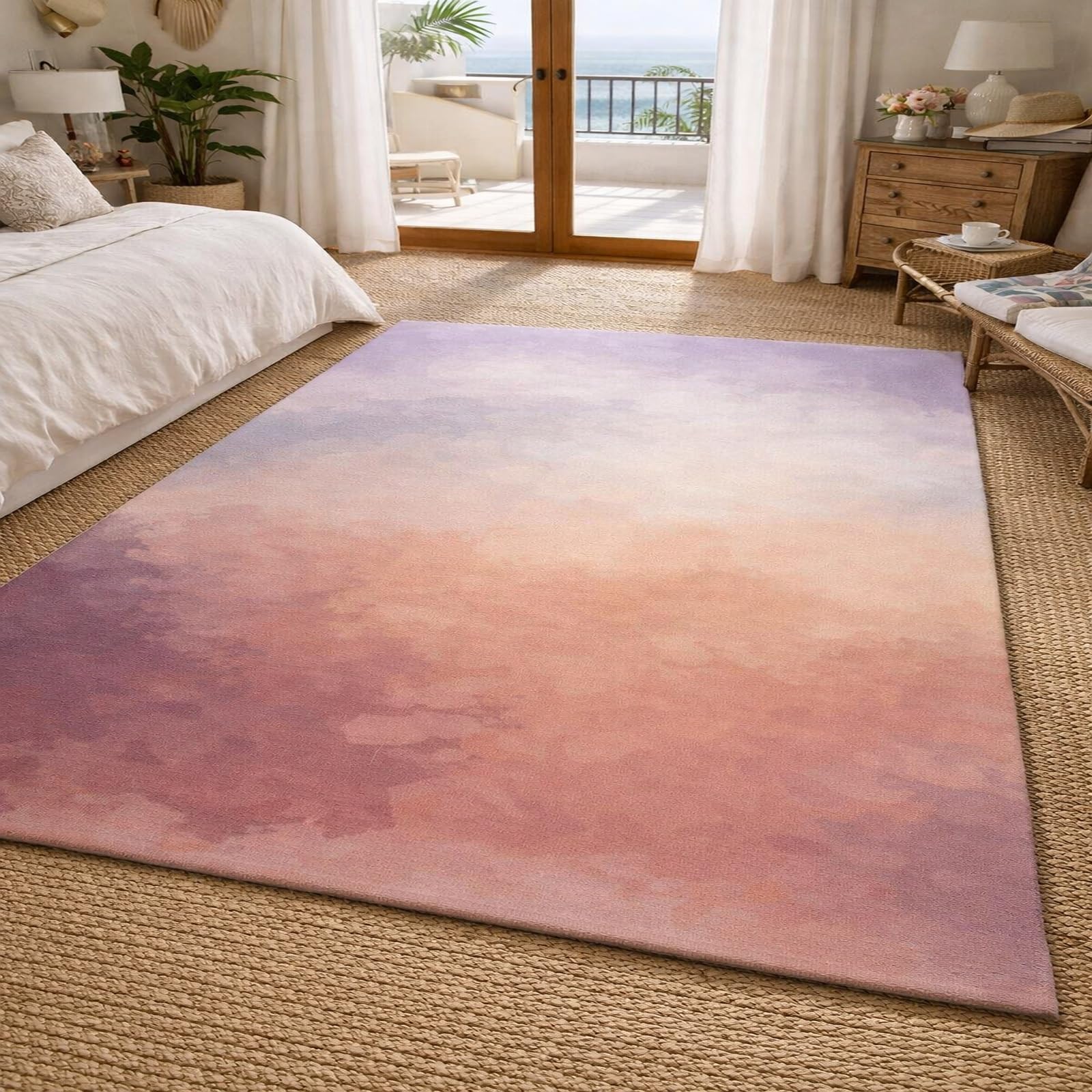 Tapis de Salon Abstrait Violet et Rose pour Salle de Séjour Cozy