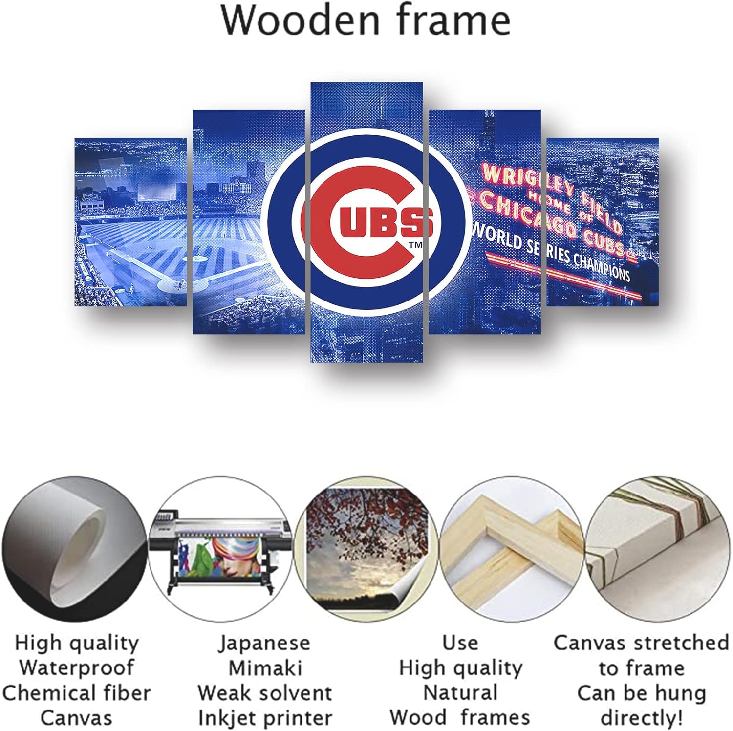 Chicago Cubs Baseball Poster Sports Canvas Wall Art Pattern Print Artwork Decor Bedroom Decor Painting Boy Gift (Framed,35x50x2pcs+35x75x2pcs+35x100cmx1pcs)