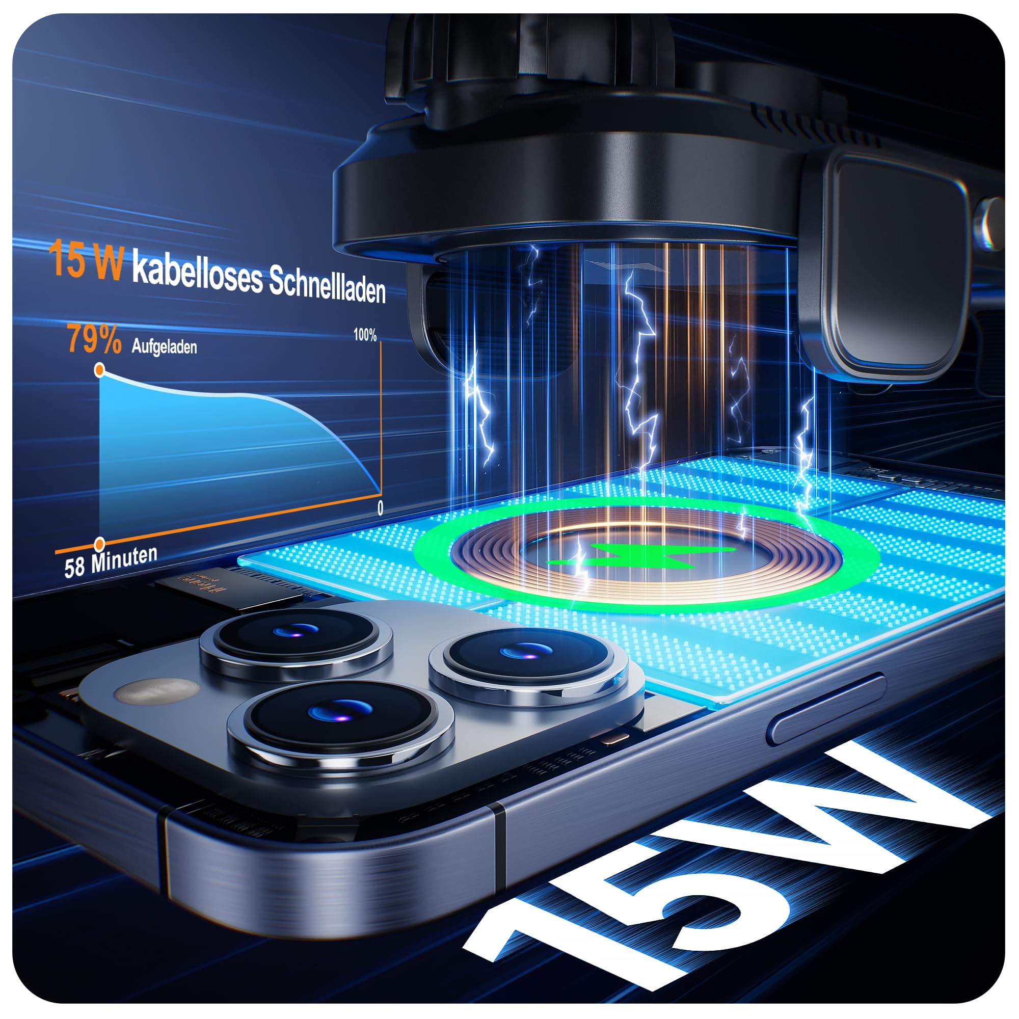 Auckly 15W Fast Wireless Charger Auto Handyhalterung Mit Ladefunktion Automatischer Induktion Motor Betrieb Qi Ladestation Auto Kfz Handy Halterung Auto Lüftung für iPhone Samsung Huawei LG usw