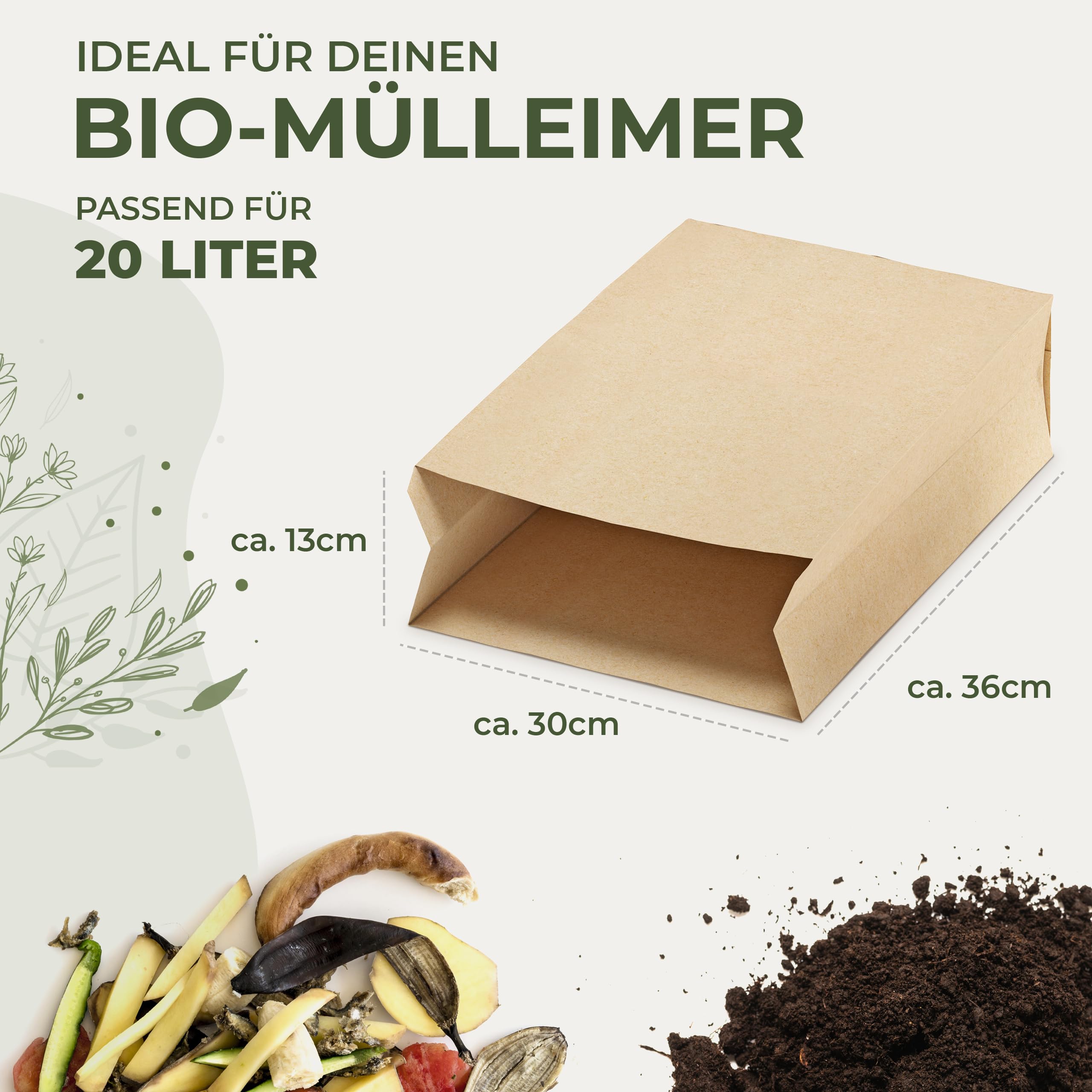 BIOGLÜCK® – Sacchetti per Bio rifiuti Premium 20 l [100 pezzi] – Resistenti e impermeabili in carta per bidoni dell'umido