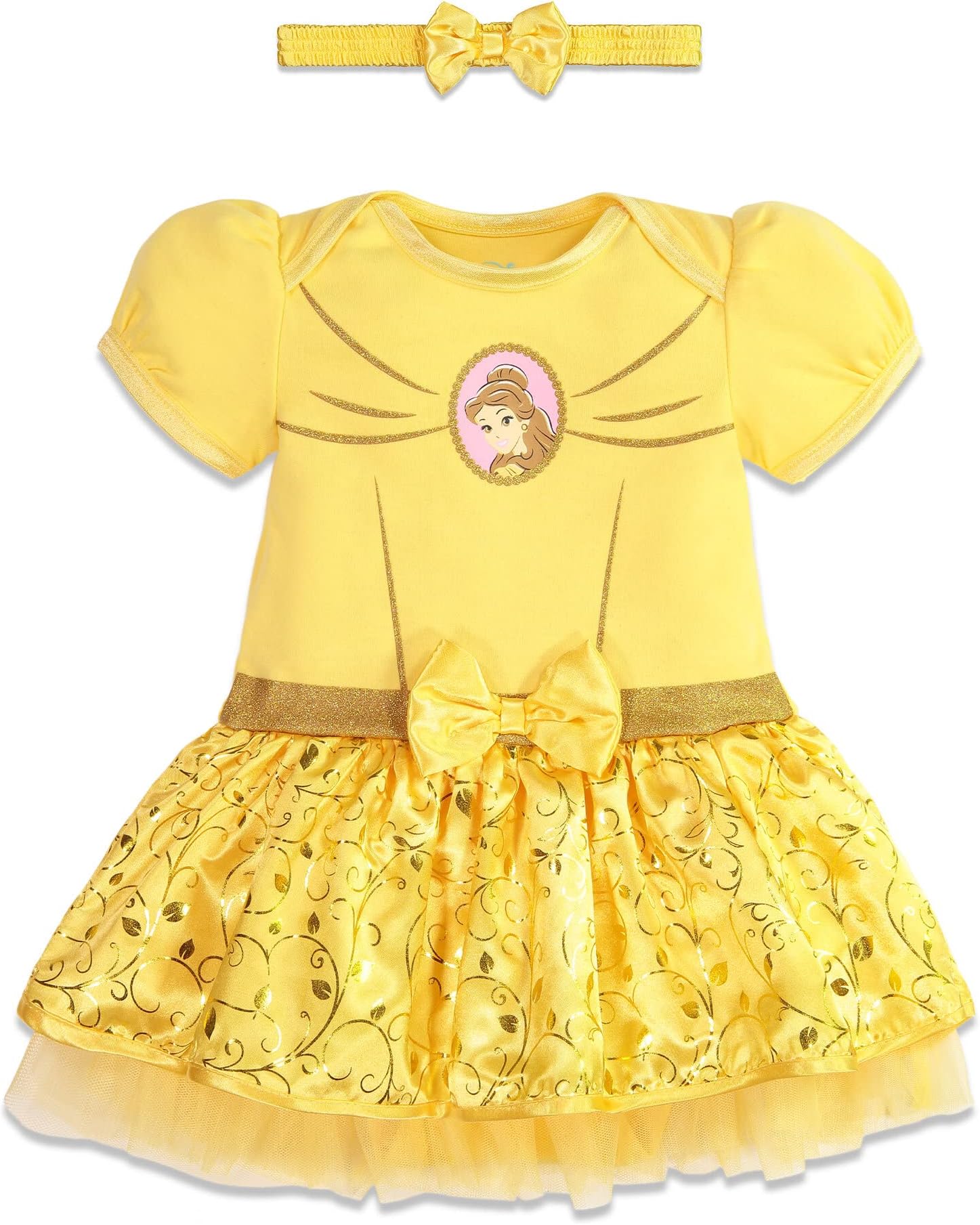 Disney Princess Ariel Cinderella Belle Snow White Baby Girls Dress and Headband Newborn to Infant