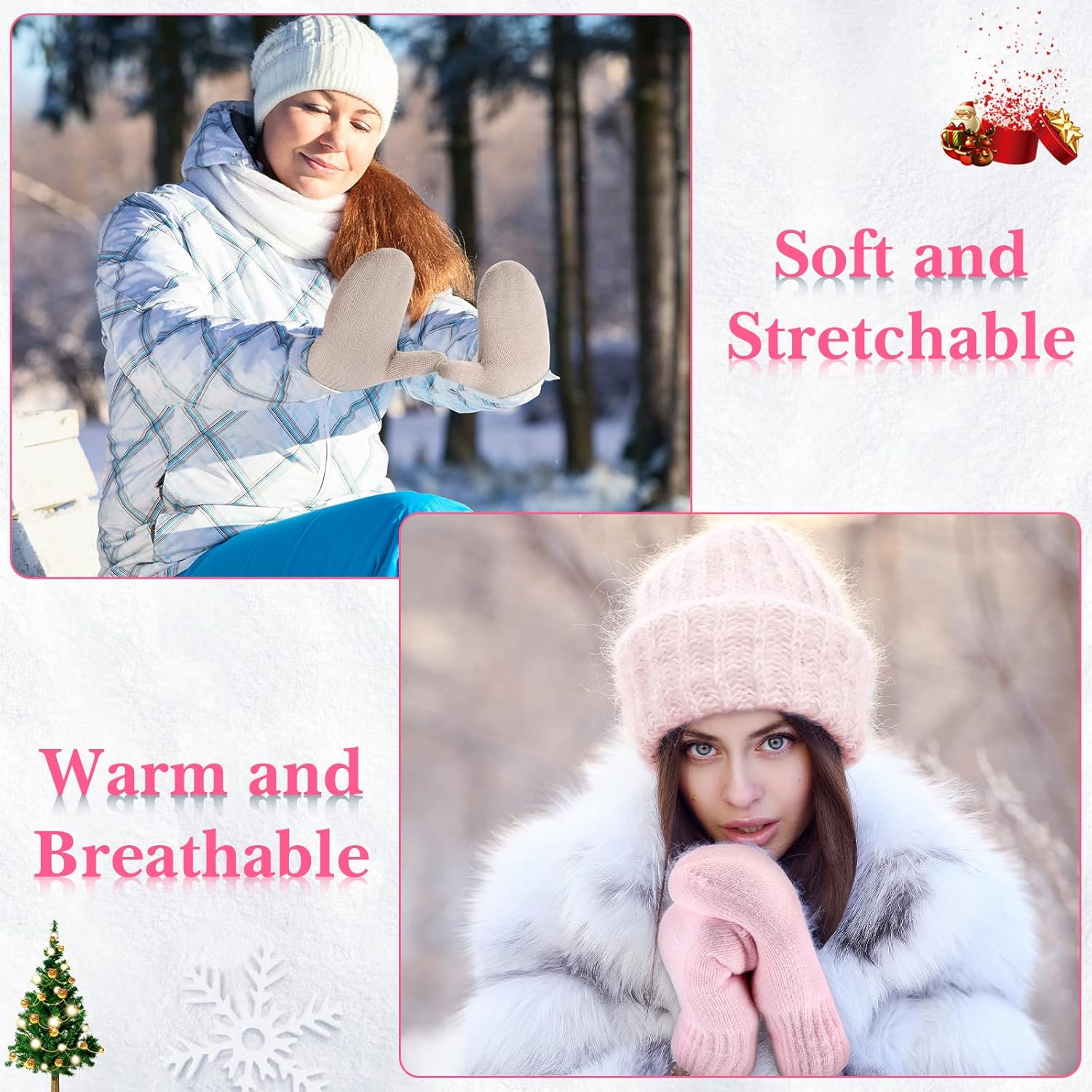Newcotte Winter Gloves for Women Warm Lining Mittens Fleece Thick Wool Gloves Cable Knitted Mittens for Winter Cold Weather - Image 7