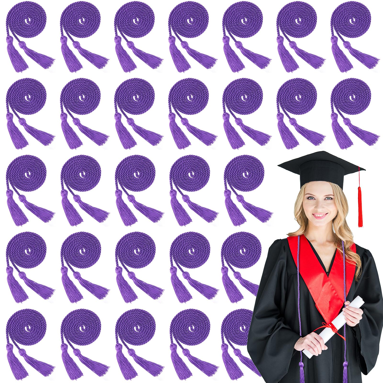 Cordons d'honneur violets avec pompon Geosar (lot de 48) pour remises de diplômes