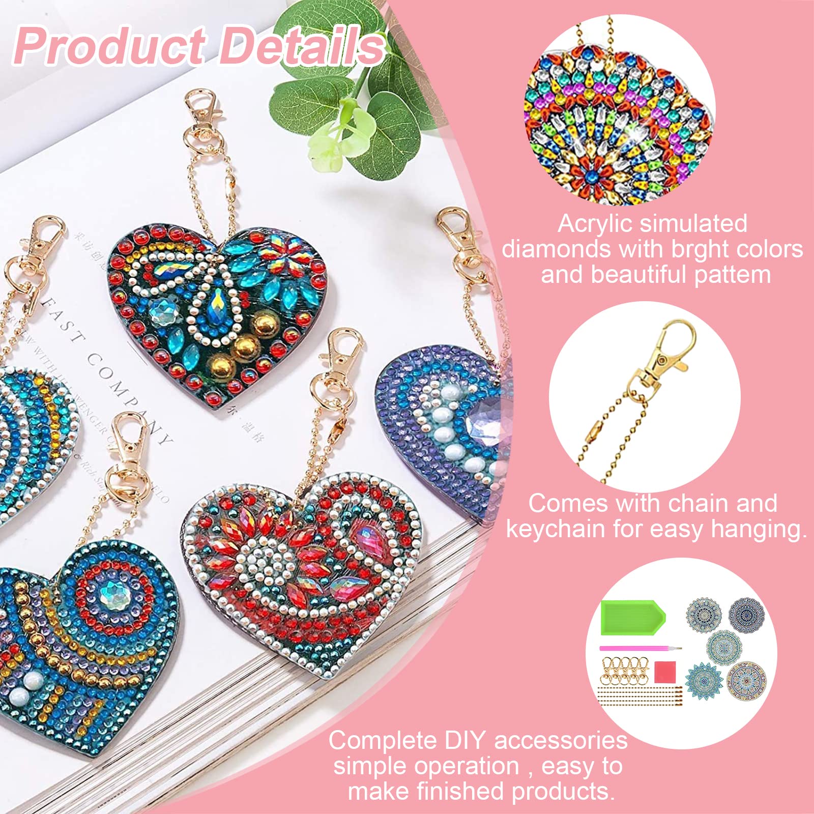 JSRQT 6 Pezzi DIY Diamond Art Painting Portachiavi, Farfalla Portachiavi Pittura Diamante, Portachiavi Pittura Strass, Ciondolo Portachiavi Pittura Diamante Trapano Completo per Adulti Bambini Borse