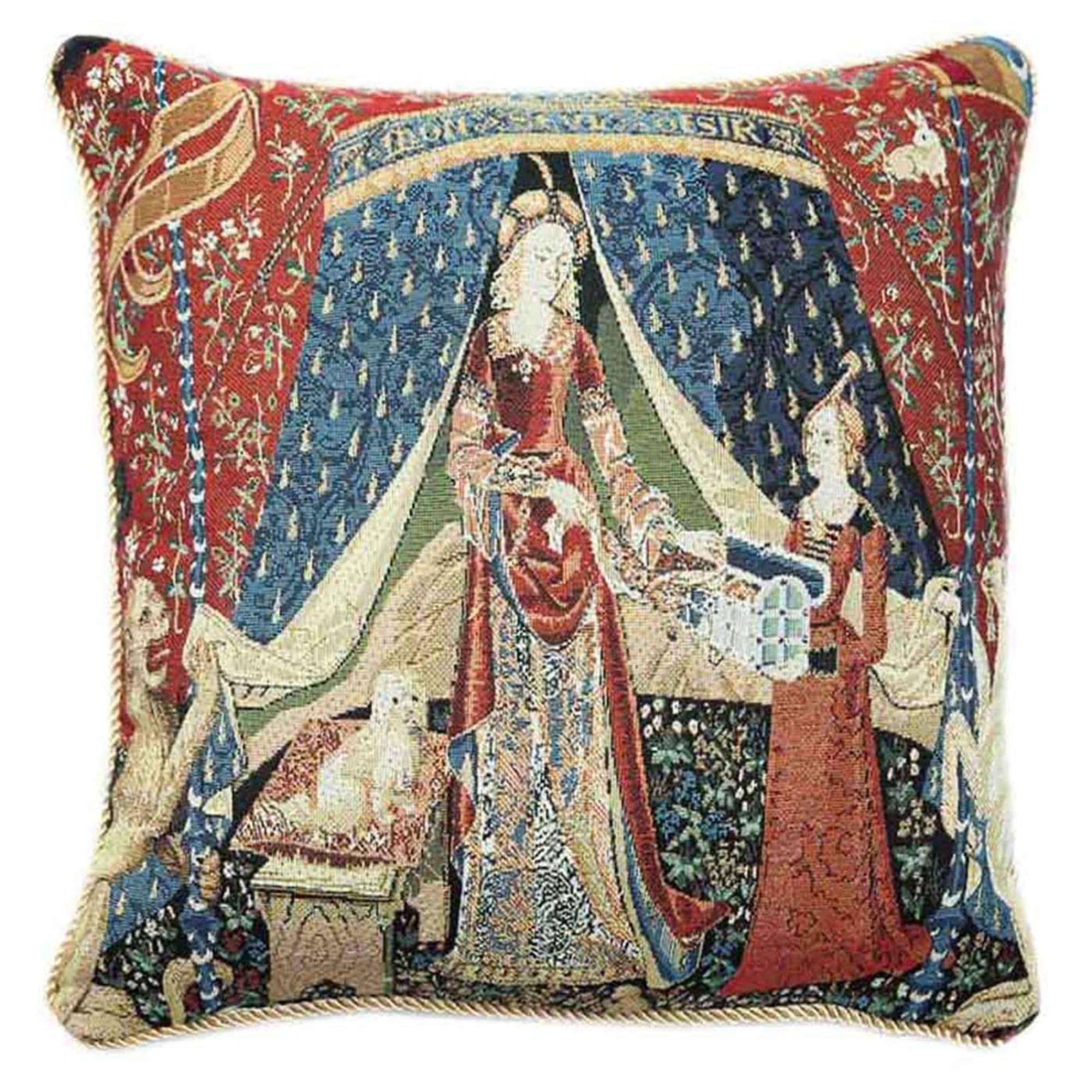 Signare Tapestry Cushion Cover 18 x18 inches 45cm x 45cm Decorative Sofa Cushions with Lady and Unicorn (A Mon Seul Desir, CCOV-ART-LU-DE)