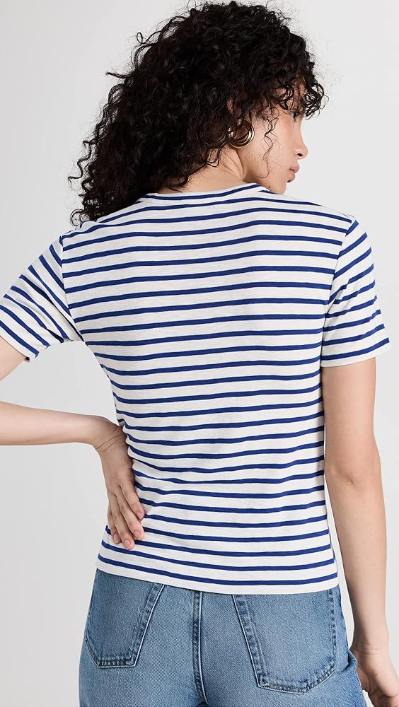 Tシャツ・カットソー MUCENT Emma V-neck Striped Short Sleeve Tee P00000XG Splendid Women's Short-Sleeve V-Neck Tee T-Shirt, White, L