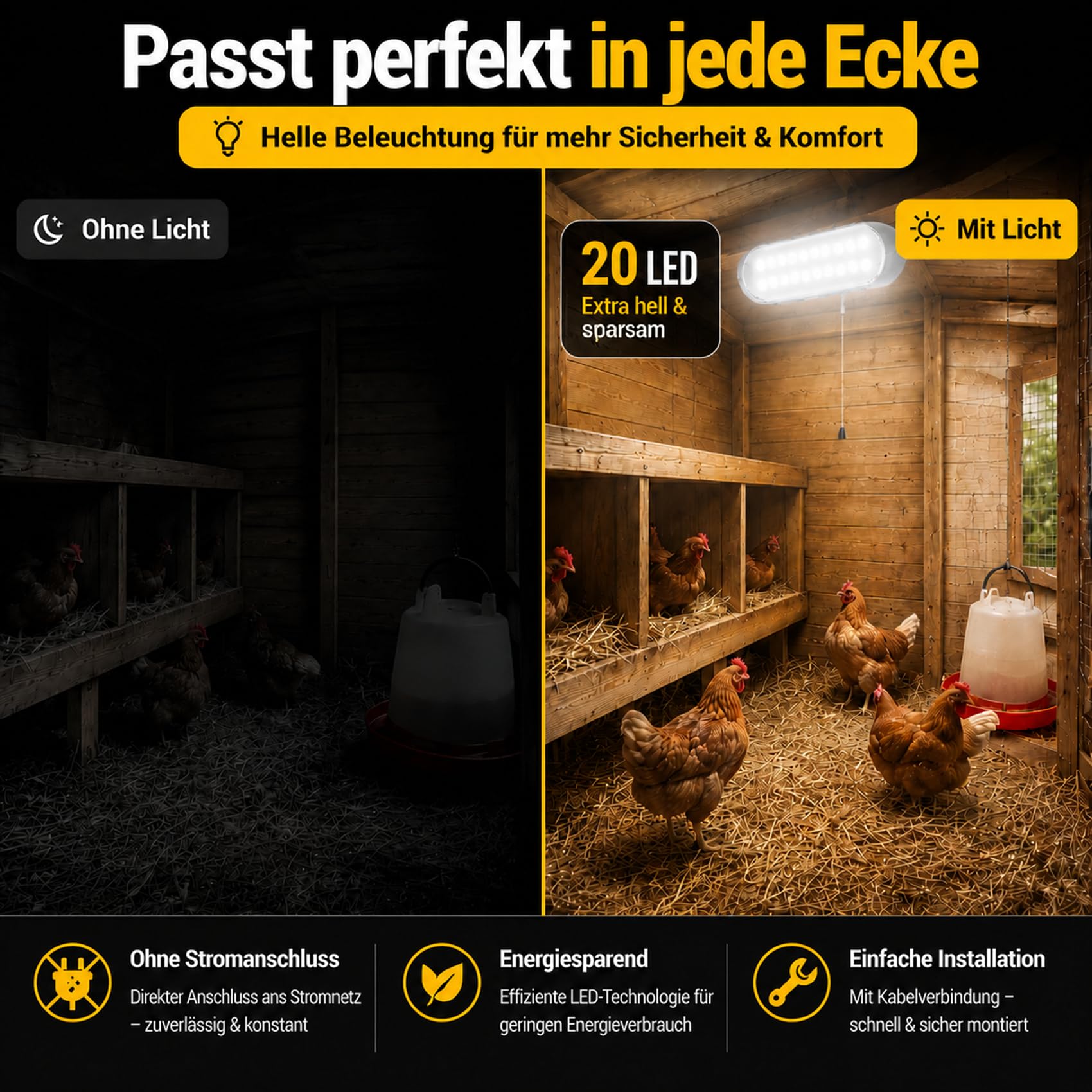 ChunHee Solar-Hängelampe IP65 Wasserdicht 20LED mit String Control für Innen Außen Garten Garage Terrasse (Kalt x2)