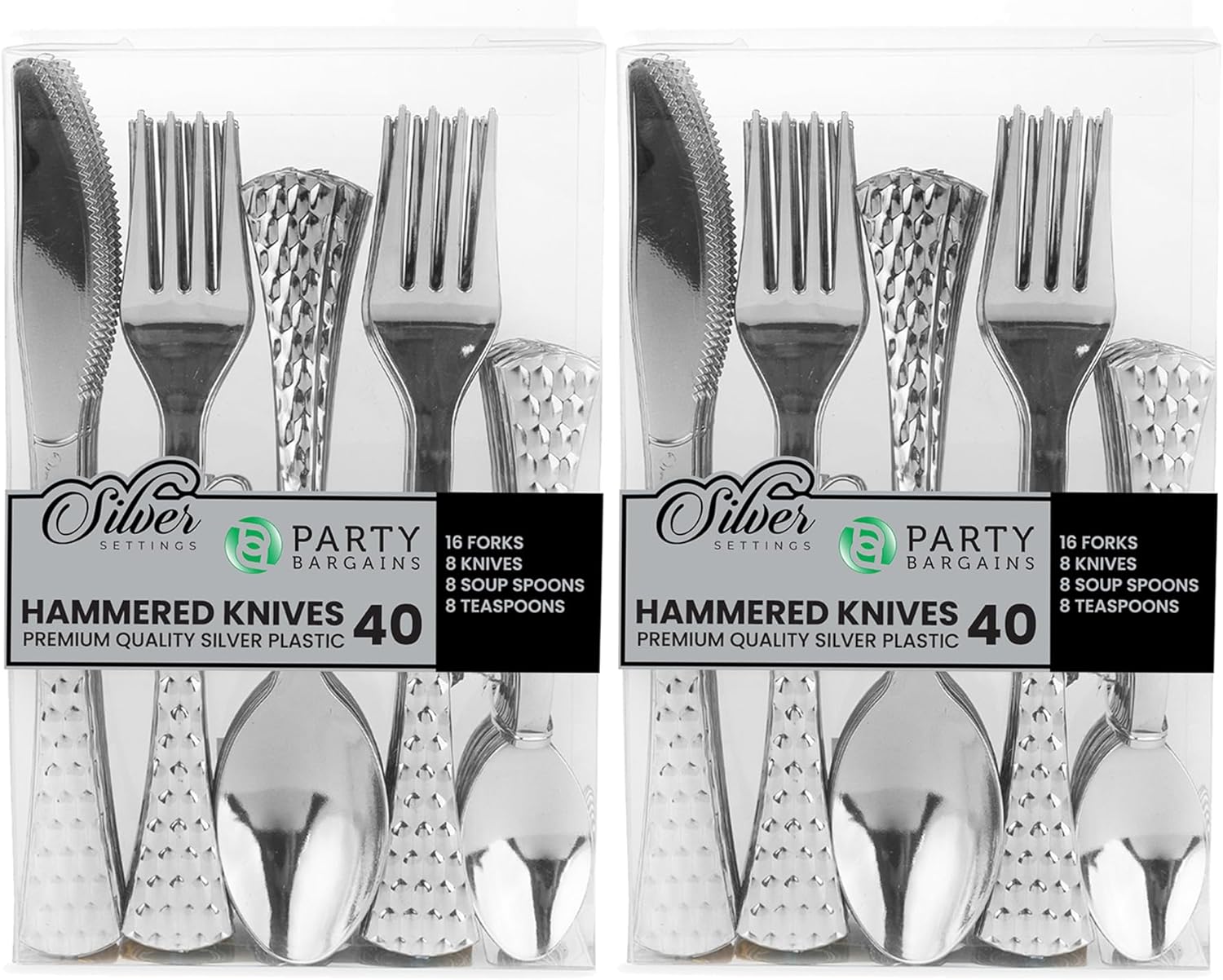 PARTY BARGAINS Hammered Gold Plastic Cutlery Set 80-Piece – Heavy Duty Flatware Utensils Forks Spoons Knives Teaspoons for Parties Events Weddings Catering