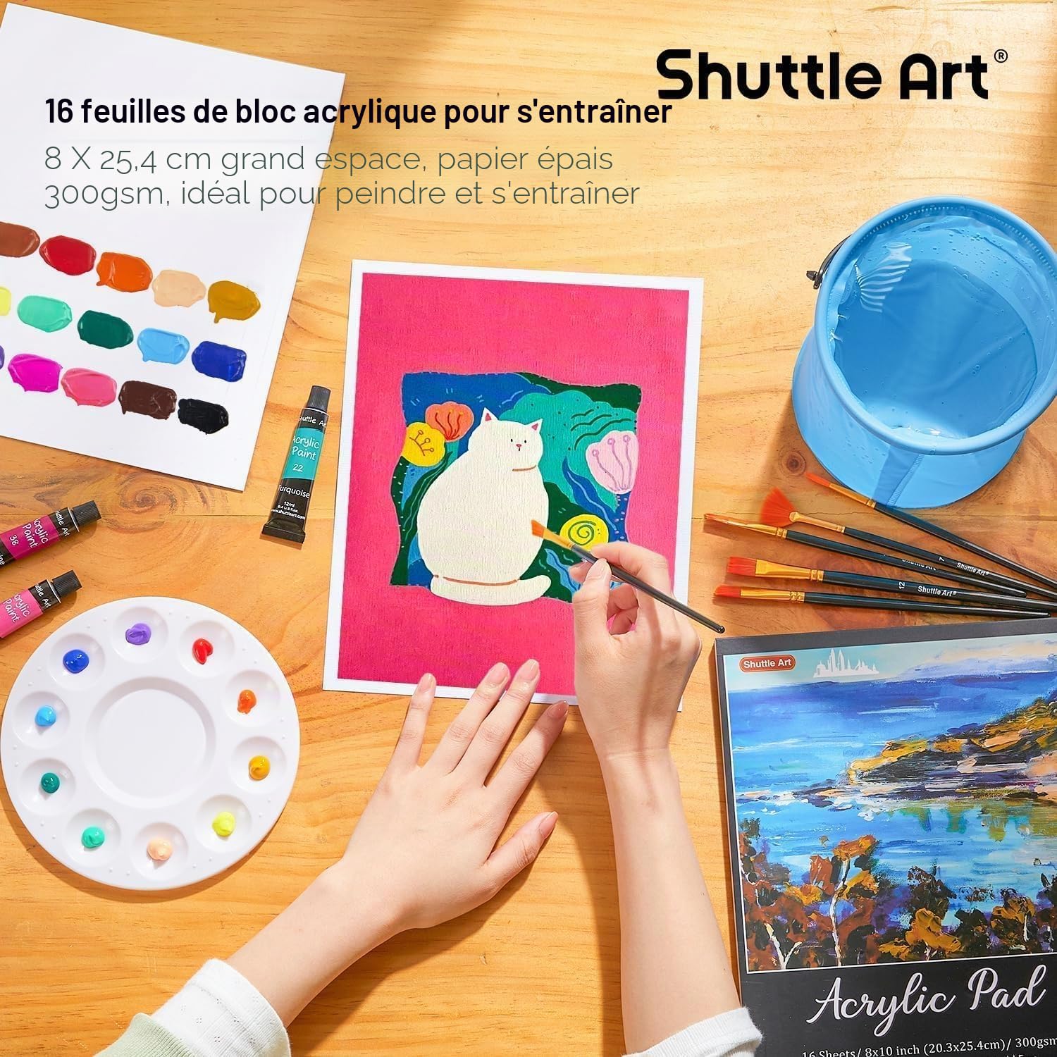 Shuttle Art 54 Pièces Kit Peinture Acrylique avec 30 Tubes Peinture Acrylique (12ml), Chevalet Peinture, Pinceaux, Toile, Kit Peinture Adultes sur Verre, Bois, Tissu