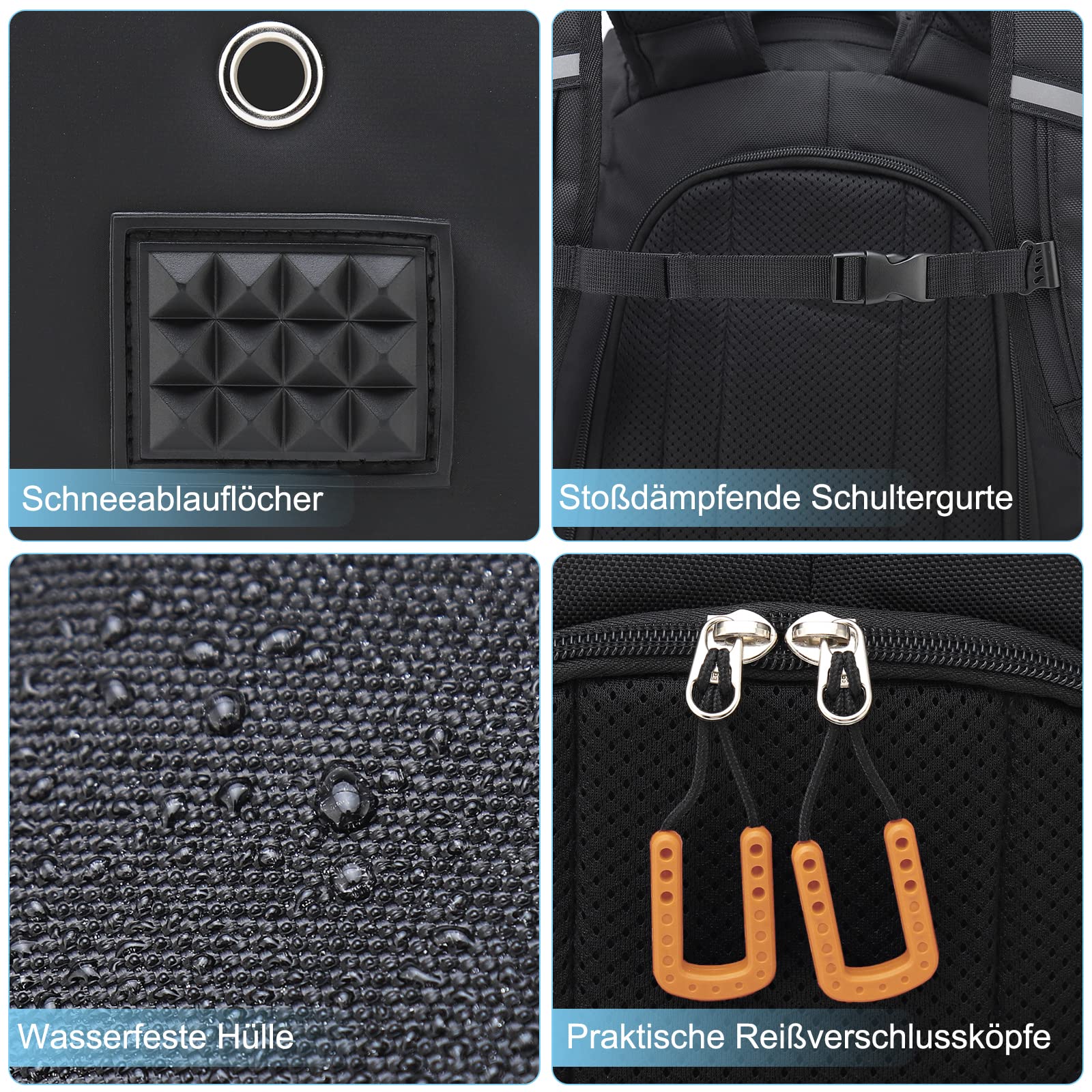 Bolsa para botas de esquí con compartimento para casco, 50 L, 1680D, nailon, mochila de esquí, con bolsa para casco, bolsa de esquí, para botas de esquí, patines, snowboard, naranja, Clásico