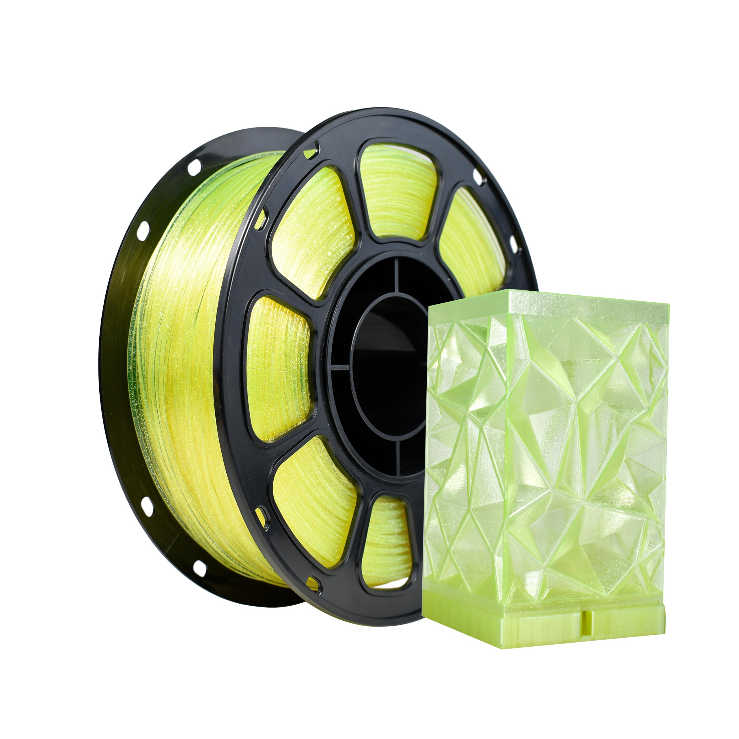 iBOSS PLA Plus Clear Filament 1.75mm, 1kg Spool High Transparency Transparent Lemon Yellow Filament Glitter, PLA+ Neatly Wound 3D Printer Filament, Fast Printing Support