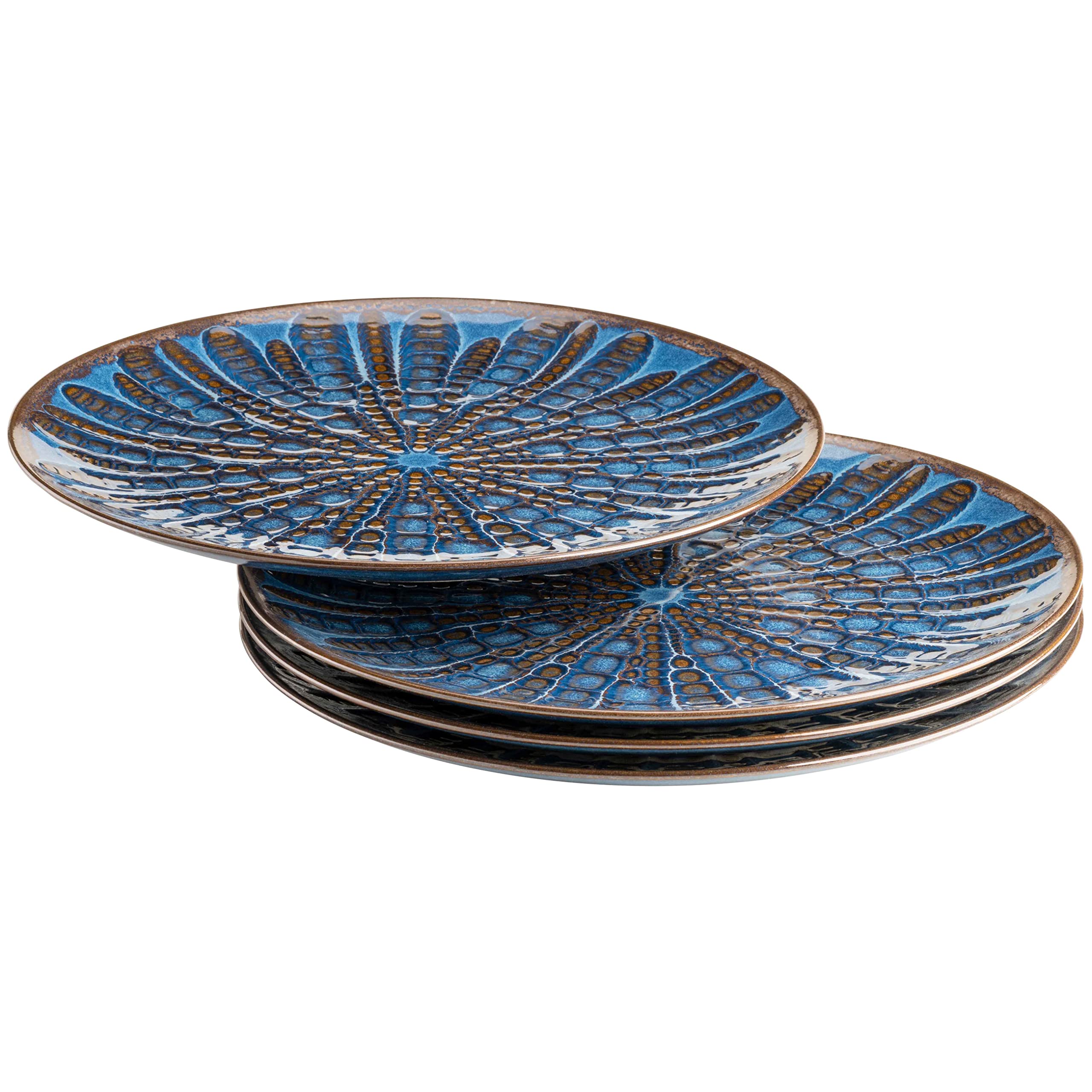 MÄSER 935075 Aquamarine, 4 Large Place Plates with Exciting Glaze, Decorative Ceramic Plates in Set of 4, Ideal as Pizza Plates and Serving Plates, Stoneware, Blue