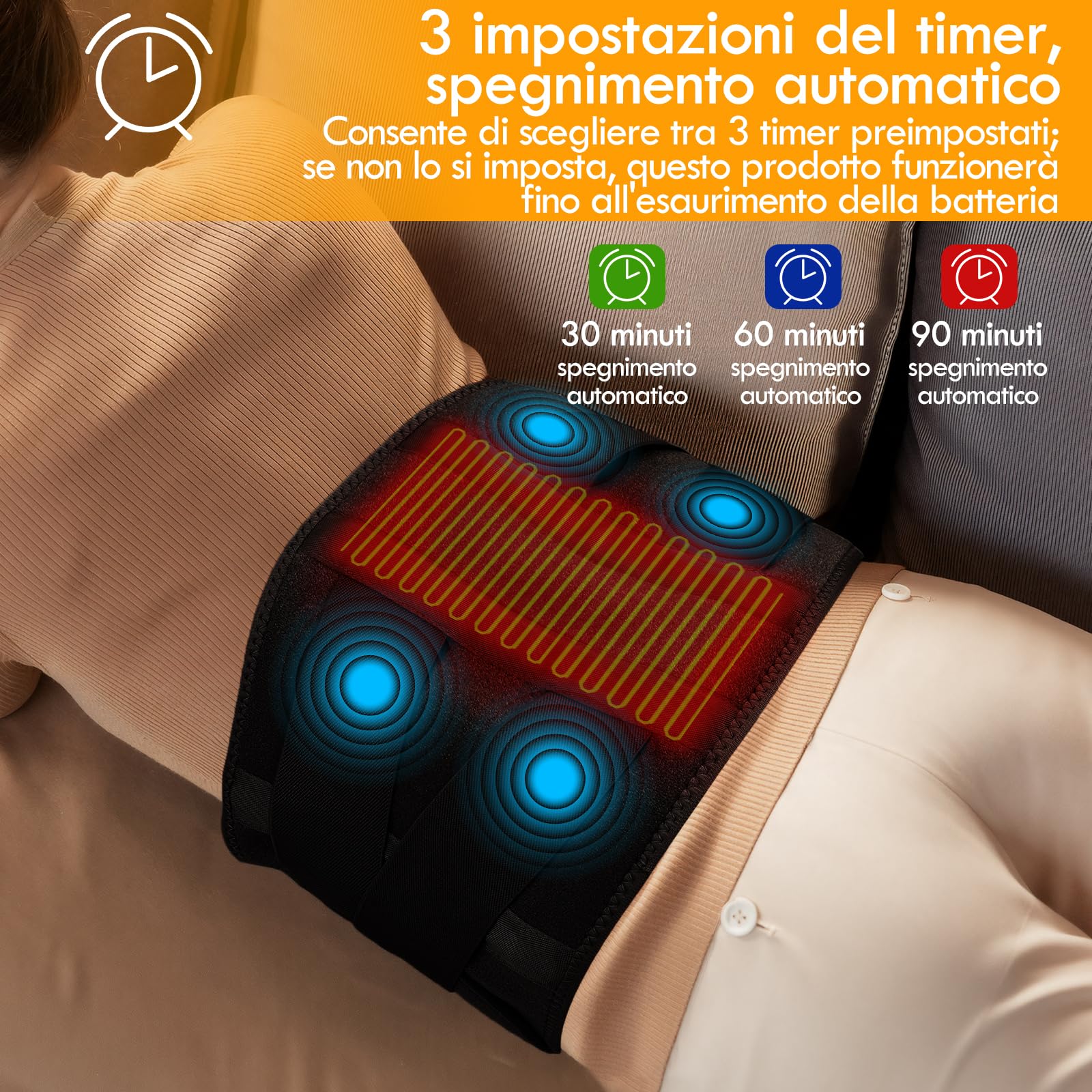 16000mAh Batteria Fascia Lombare Riscaldamento,Termoforo Lombare con 3 Livelli di Temperatura e Massaggio a Vibrazione,cintura riscaldante per la schiena con USB regalo per mamme, donne (Nero)