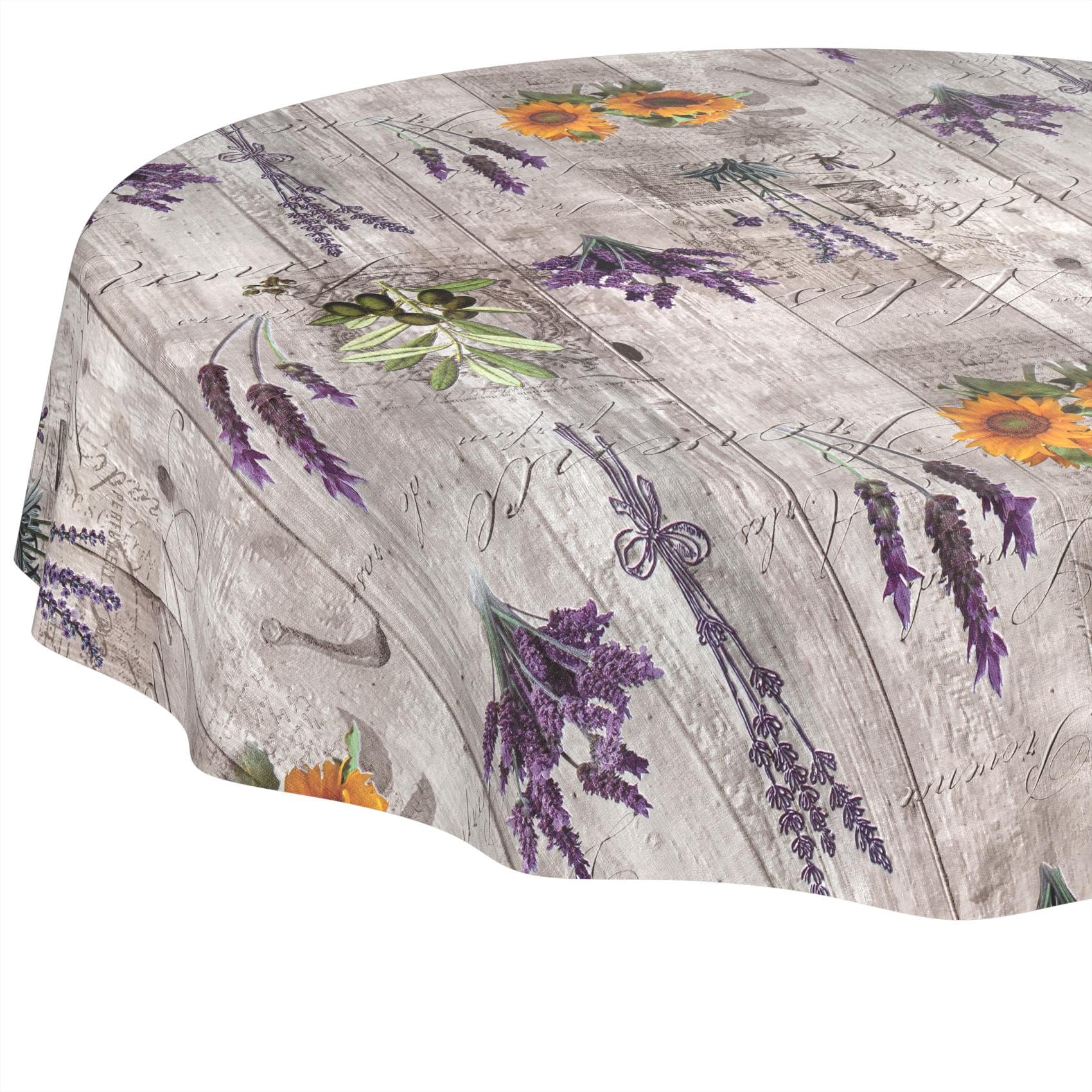 Wachstuchtischdecke Tischdecke abwaschbar Wachstischdecke pflegeleicht wasserabweisend Lotuseffekt Gartentischdecke Provence Rund 140 cm Schnittkante