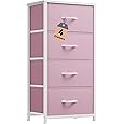 GOOBED Storage Drawer with 4 Drawers - Fabric Dressers, Dresser for Room, Living Room, Closets - Sturdy Steel Frame, Wooden Top & Easy Pull Fabric Bins, Pink