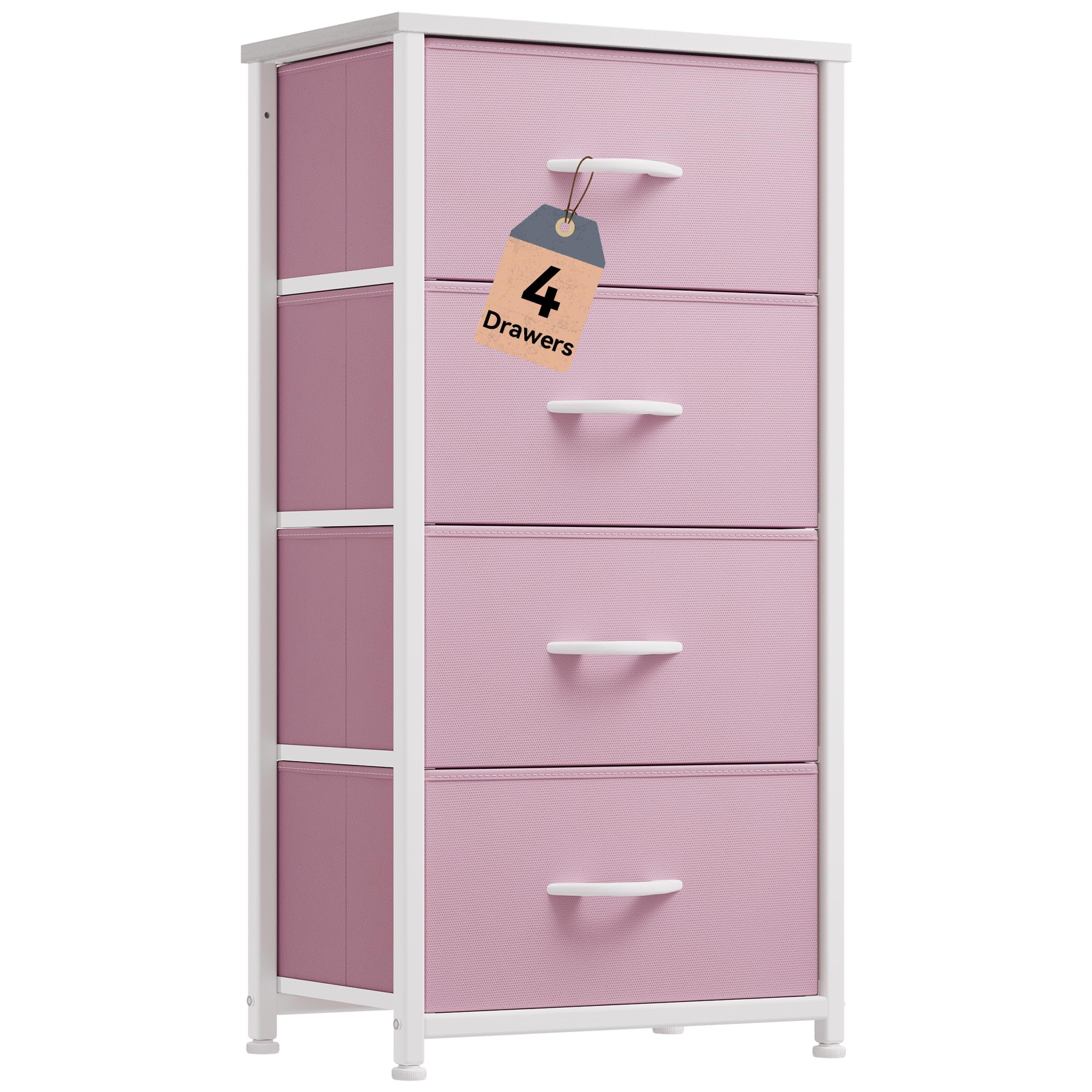 DWVOStorage Drawer with 4 Drawers - Fabric Dressers for Kids, Dresser for Bedroom, Living Room, Closets - Sturdy Steel Frame, Wooden Top & Easy Pull Fabric Bins