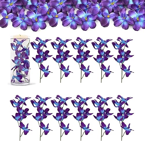 60 cabezas de orquídeas artificiales, 12 piezas de flores de orquídeas artificiales para velas flotantes, centros de mesa de boda, decoración de
