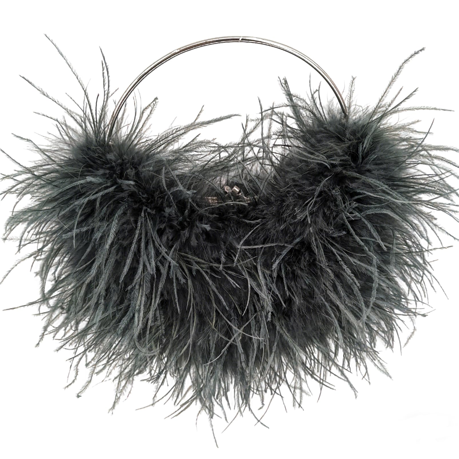 LVCOMEFF Ostrich Feather Evening Purse Silver Color Top-handle Moon Hobo Bag for Party Wedding Cute