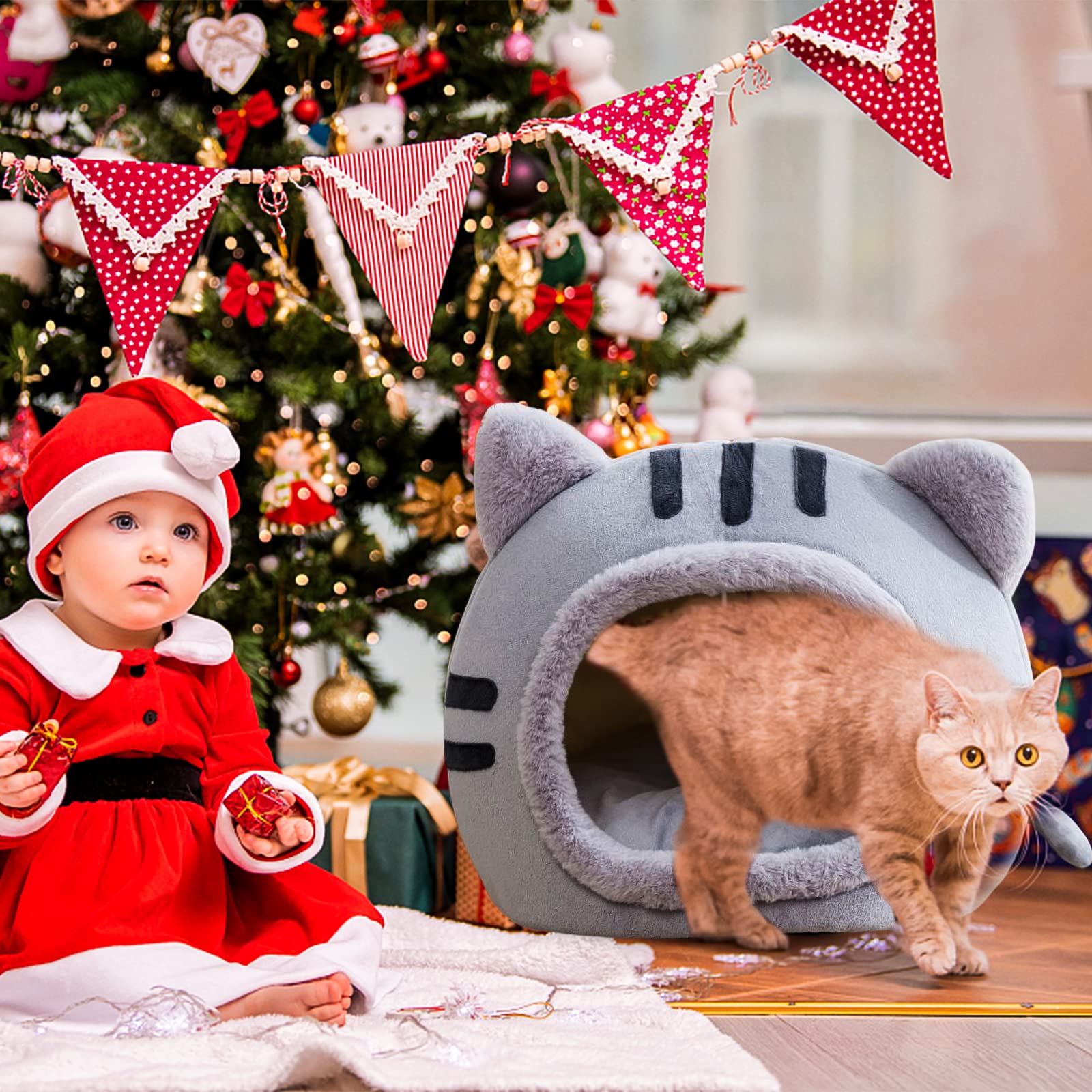PETCUTE Cuccia per Gatti e Cani con Cuscino Rimovibile Lavabile, Fondo Antiscivolo, Morbida Nicchia per Conigli/Cuccioli