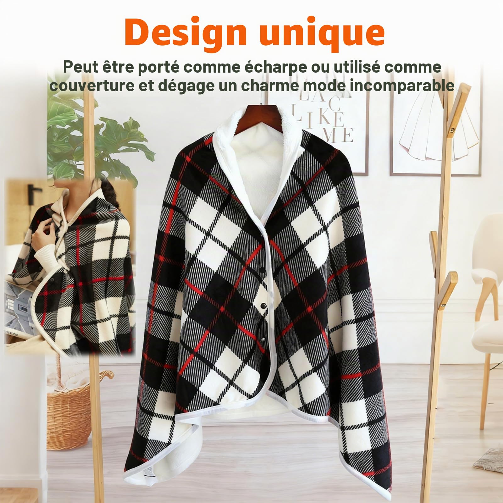 USB Couverture Chauffante, Couverture Chauffante électrique avec 3 Niveaux Température et Minuterie, Portable écharpe Chauffante avec Bouton pour Femmes, Maison, Bureau, Voyages