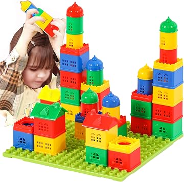 KUTOI Toddler Building Blocks for Kids Ages 4-8, Toddler Blocks Stacking Toys, Fun House Big Blocks Building Sets with 10 x 10 Baseplate, Educational Daycare Toys