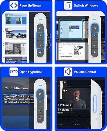 Vista 22 de DinoFire Presentador inalámbrico, Hyperlink Control de Volumen Presentación Clicker RF 2.4GHz USB PowerPoint Clicker Presentación Control Remoto