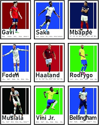 BigWig Prints Pósteres de fútbol para dormitorio de niños, póster de jugador de fútbol, póster de Erling Haaland, Mbappe, Rodrygo, Gavi, Vini Jr,