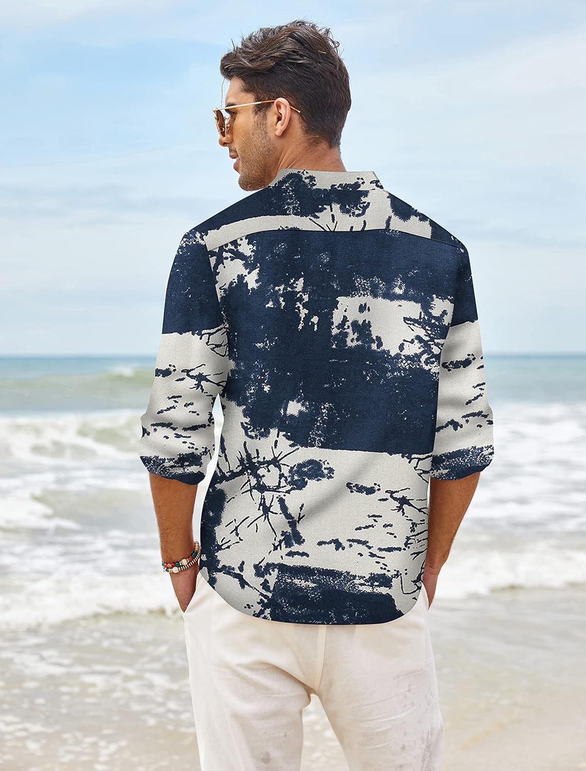 COOFANDY Men's Cotton Linen Henley T-Shirt Long Sleeve Hippie Casual Beach T-Shirts - Image 3