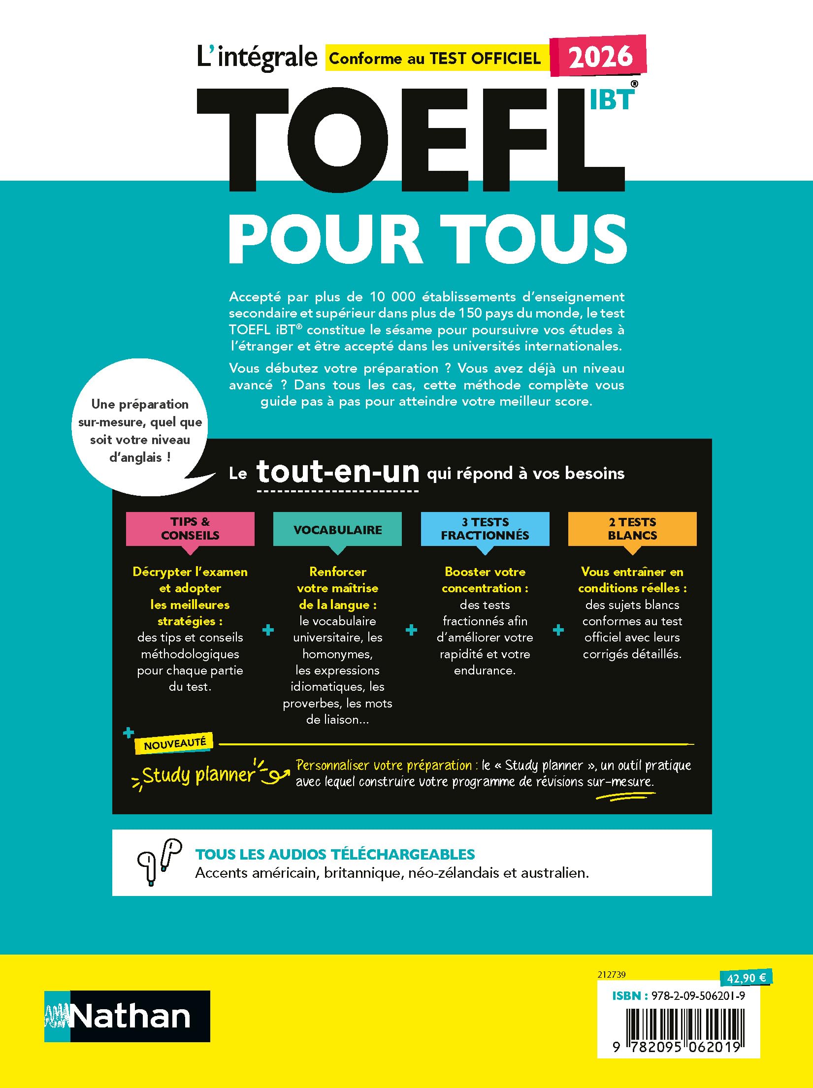 TOEFL IBT® 2026 - L'Intégrale Pour Tous - Préparation Complète Test Officiel - 2 Tests Blancs Corrigés + 3 Tests Fractionnés + Vocabulaire + Audio