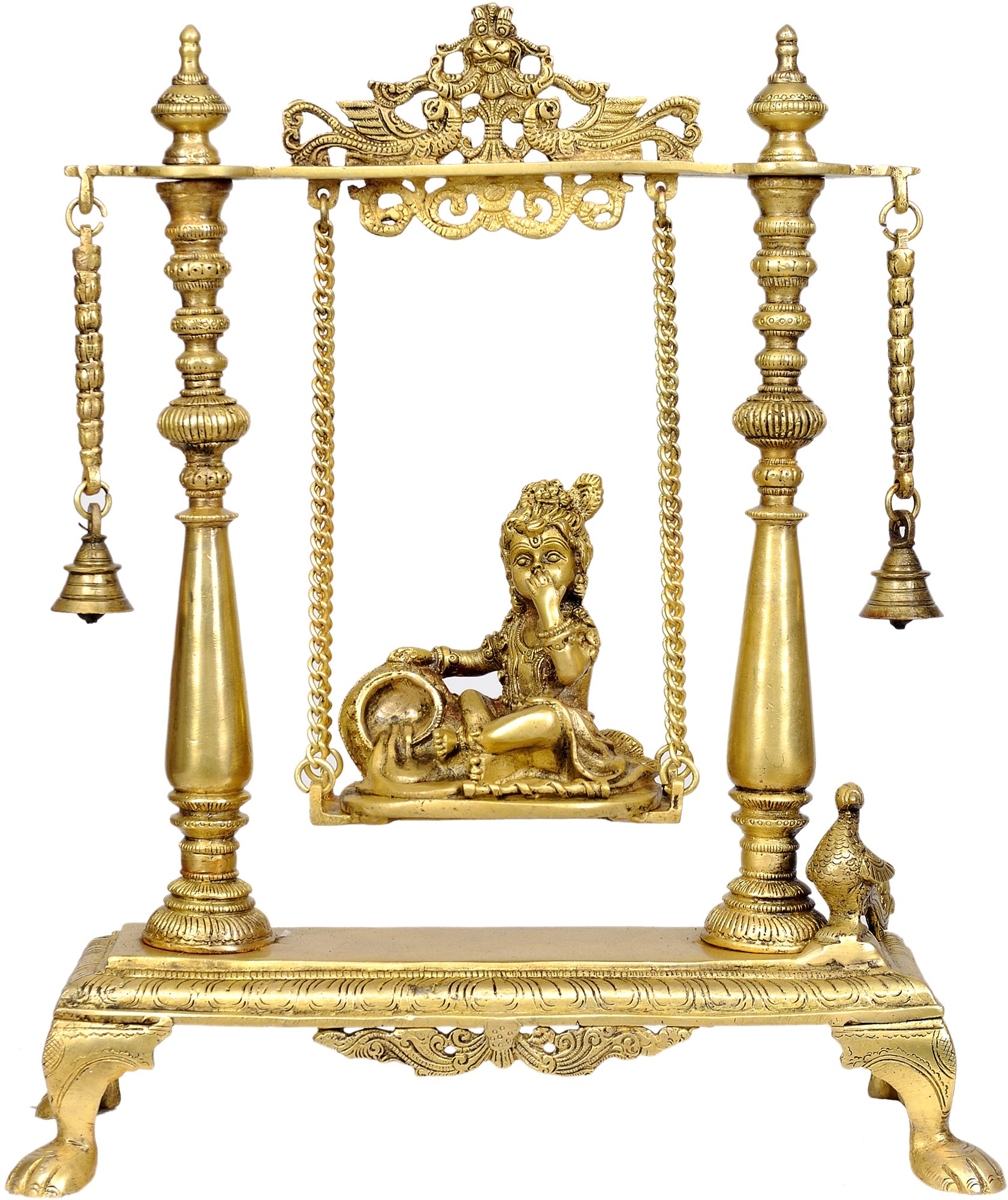 Krishna sur sa balançoire en laiton : un cadeau spirituel unique pour une crémaillère