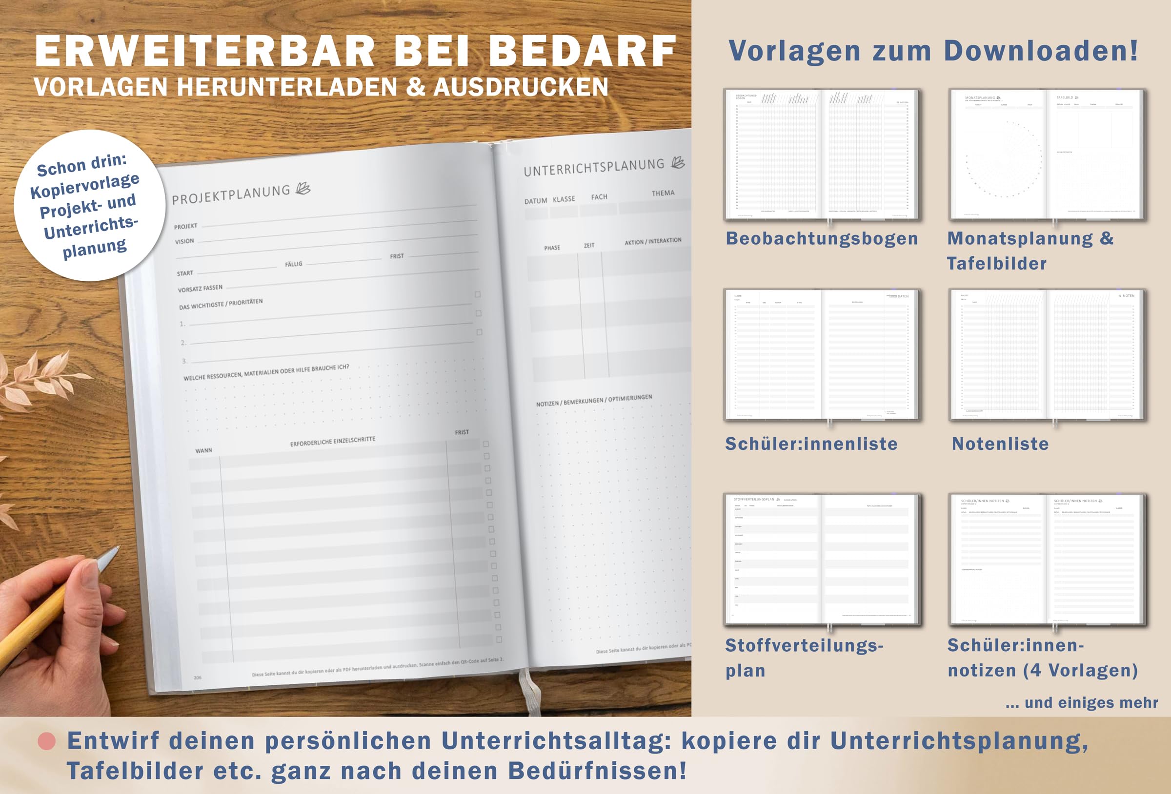 Eine der Guten Grundschulplaner 2026/2027 A4 Hardcover – Lehrerkalender Grundschule 2026 2027 | 2 Lesebänder, 6 Stunden, Beobachtungsbögen | nachhaltig, FSC-Papier, klimaneutral | Grau Beige Blumen