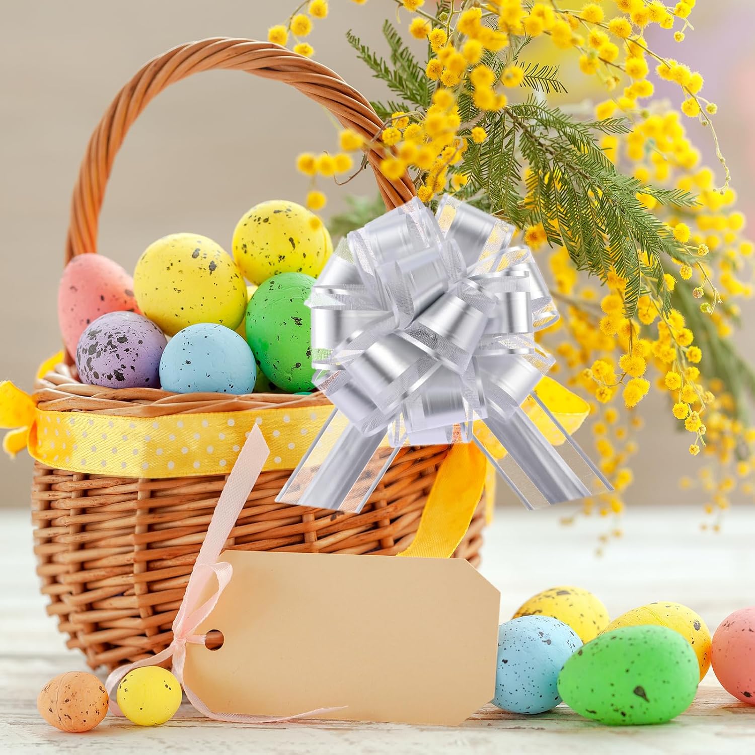 40 Pieces 6 Inches and 3 Inches Pull Bow Wrapping Pull Bow Ribbon Pull Bows for Wedding Baskets,Large Bows for Presents. (Silver) - Image 5