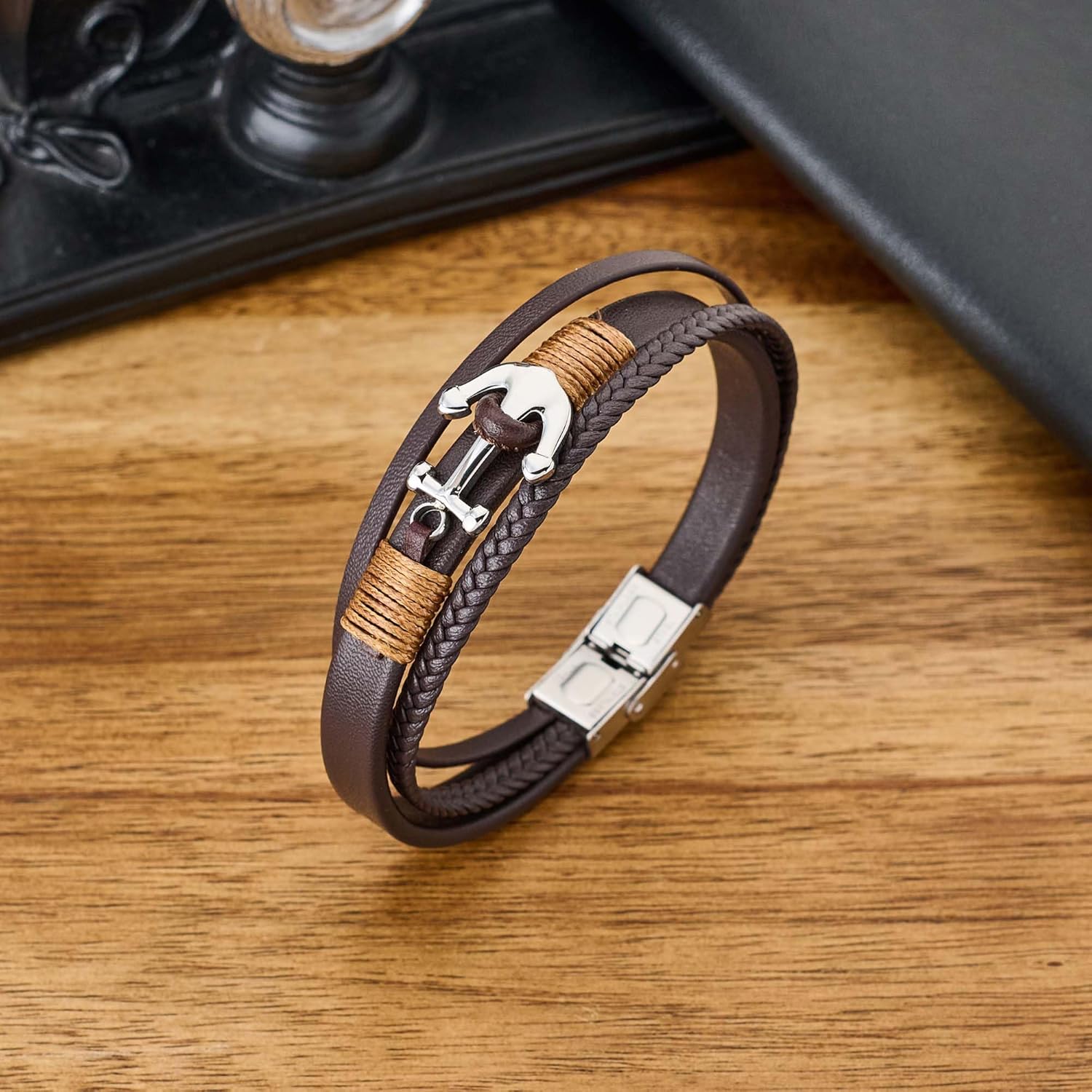 Leather Bracelet for Men, Minimalist Bracelet for Men, Black Bracelets, Fade-Resistant, Stylish Jewelry Gift for Him - Image 4