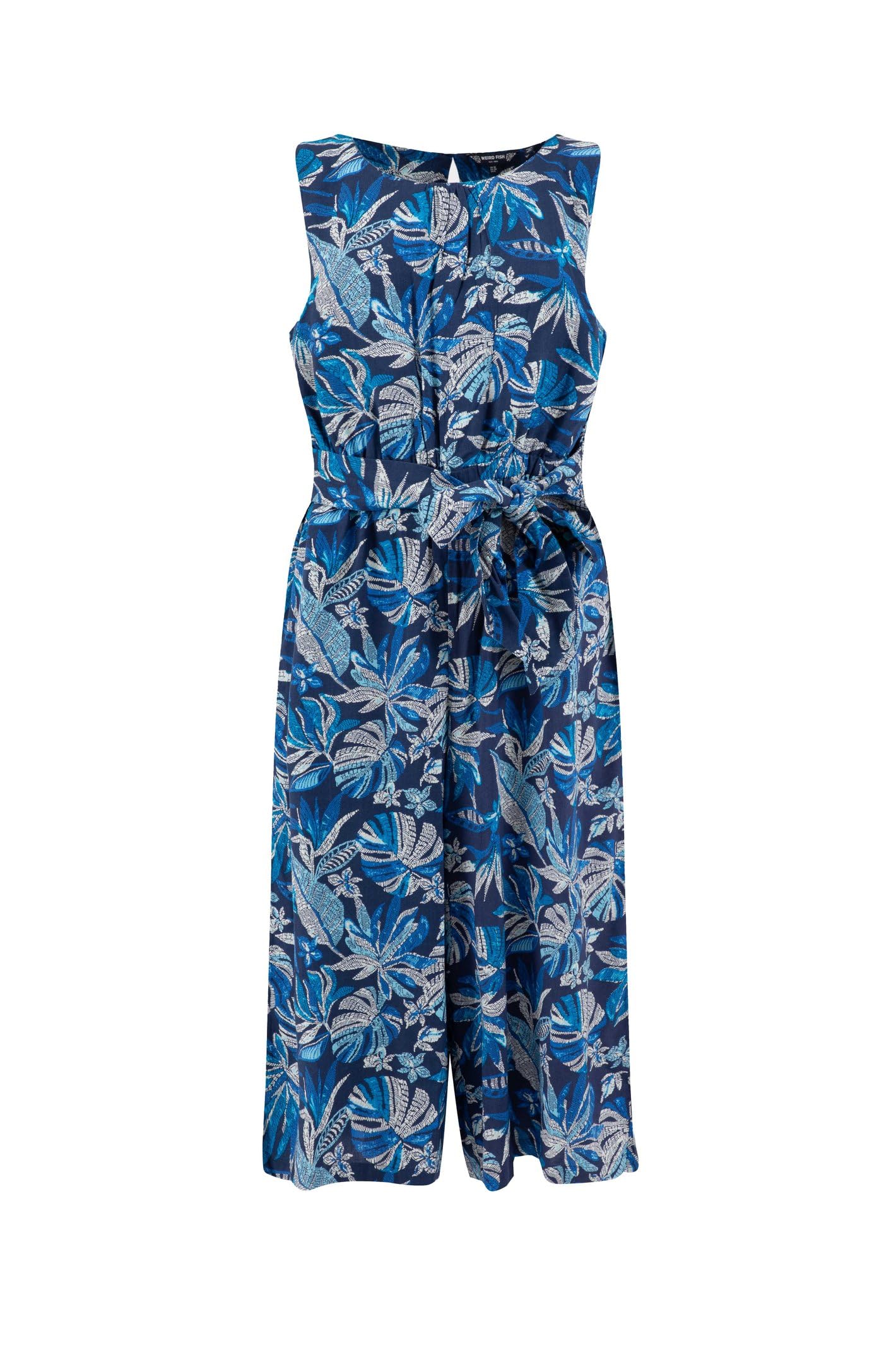 Weird Fish Nalani Printed Viscose Jumpsuit Blue Indigo Size 14