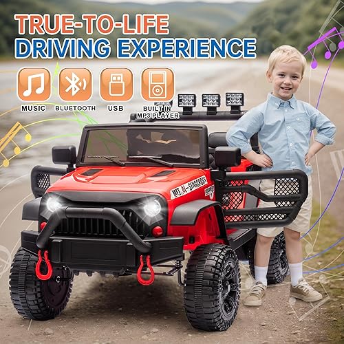 Miniatura 5 de Auto Jeep de 24 V, juguetes para niños con control remoto para padres, autos eléctricos de 400 W para niños con suspensión de 4 ruedas, Bluetooth,