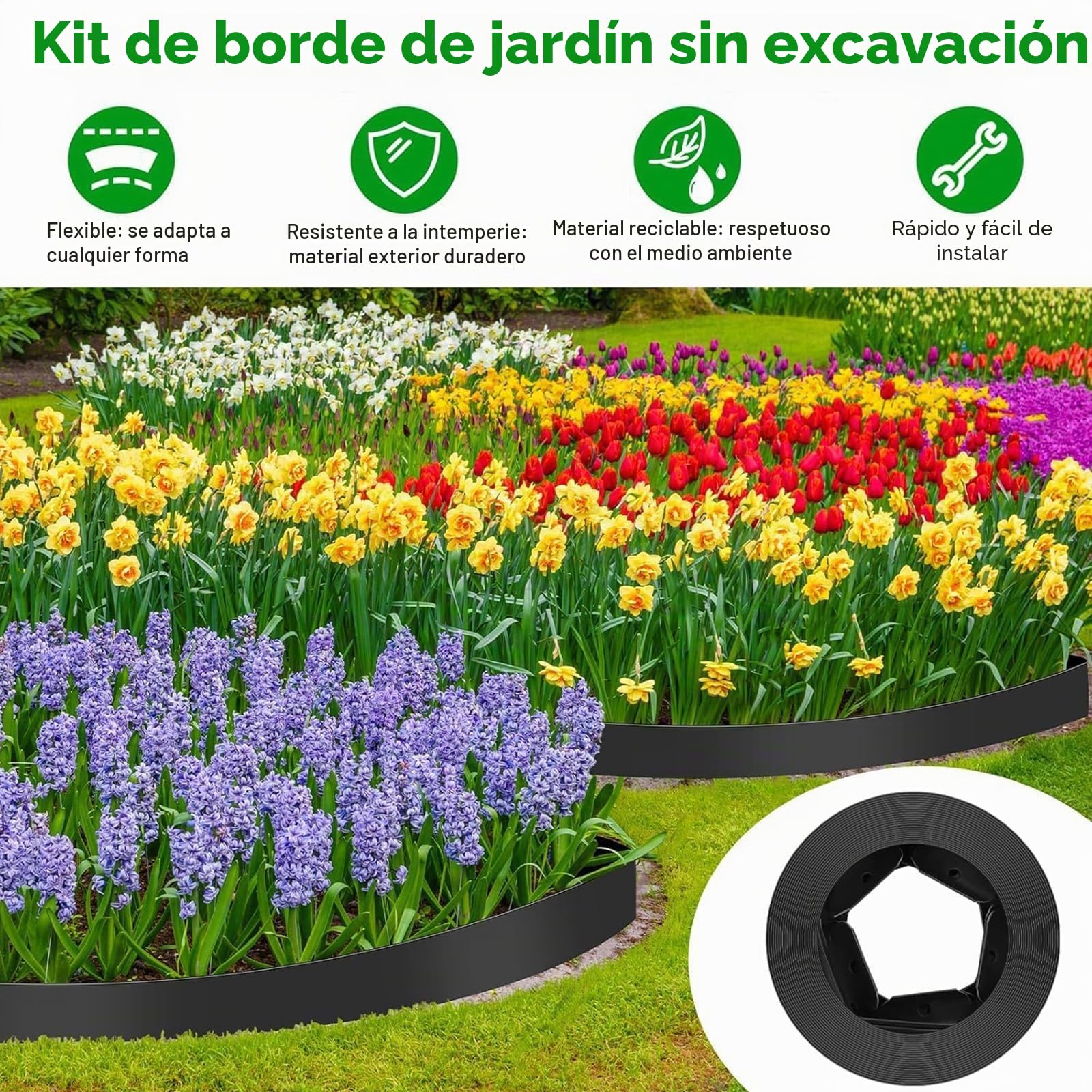Borde De CéSped En Forma De L, Tira De 10 M con 30 Estacas De FijacióN, Ideal para Aislar CéSped Y Piedras, Y para Crear Zonas Verdes En Jardines Y Parques (Negro, Altura 5 cm)