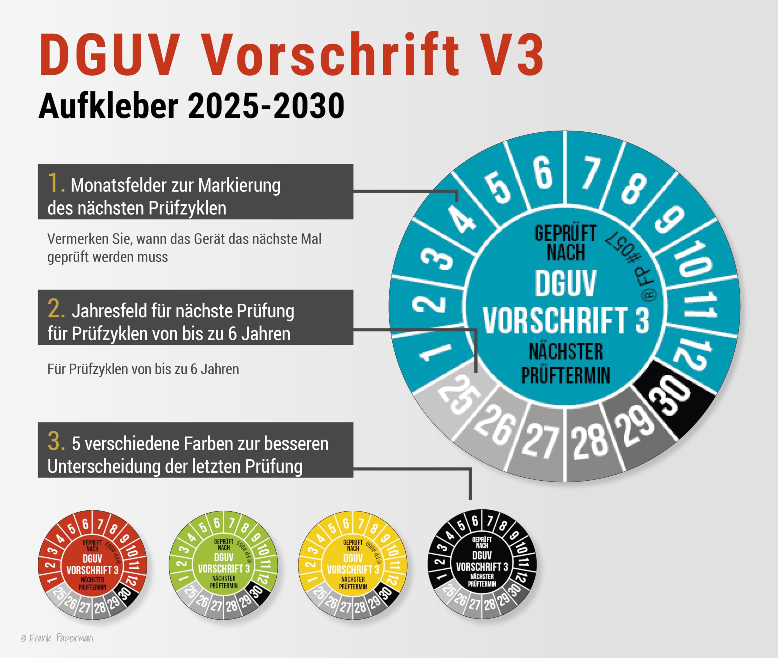 1200x DGUV V3 Prüfplaketten blau 20 mm Durchmesser inkl. Folienstift, Prüfplaketten Nächster Prüftermin, UV-beständig, Hohe Klebkraft, 5 Farben, 2 Größen