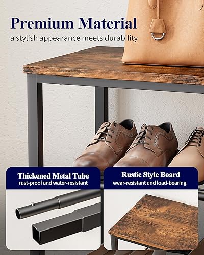 Miniatura 8 de Kitsure Zapatero para armario, organizador de zapatos marrón rústico con patas niveladoras, resistente y resistente al óxido, almacenamiento de