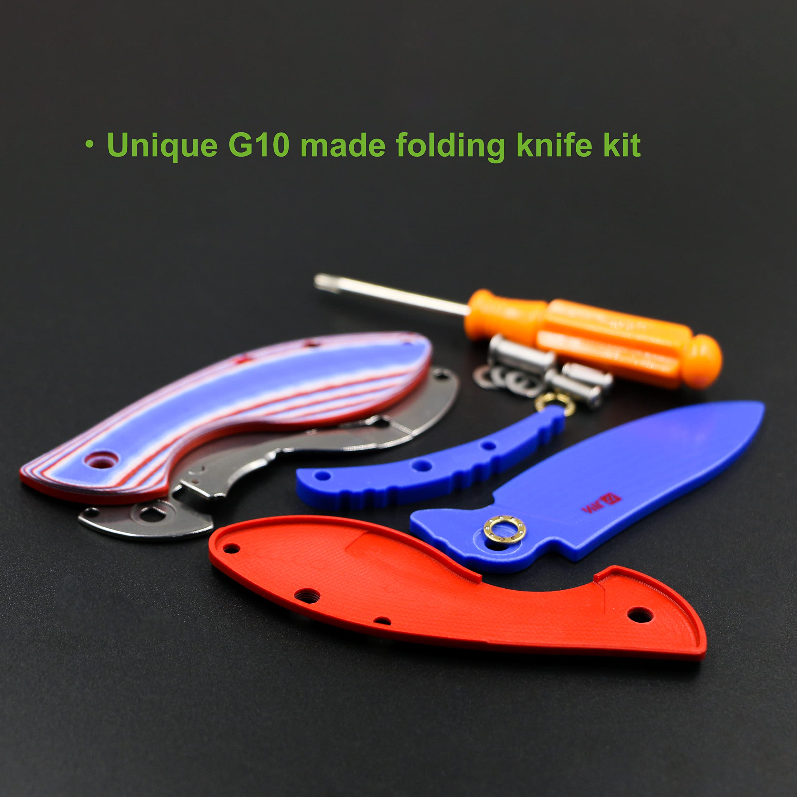 JIN Starry Pocket Knife, Folding Knife DIY Making Kit, Safe Fidget Toy, Knives for Kids, G10 Blade Handle, Boy Scout Tool, Camping, Blue Multi