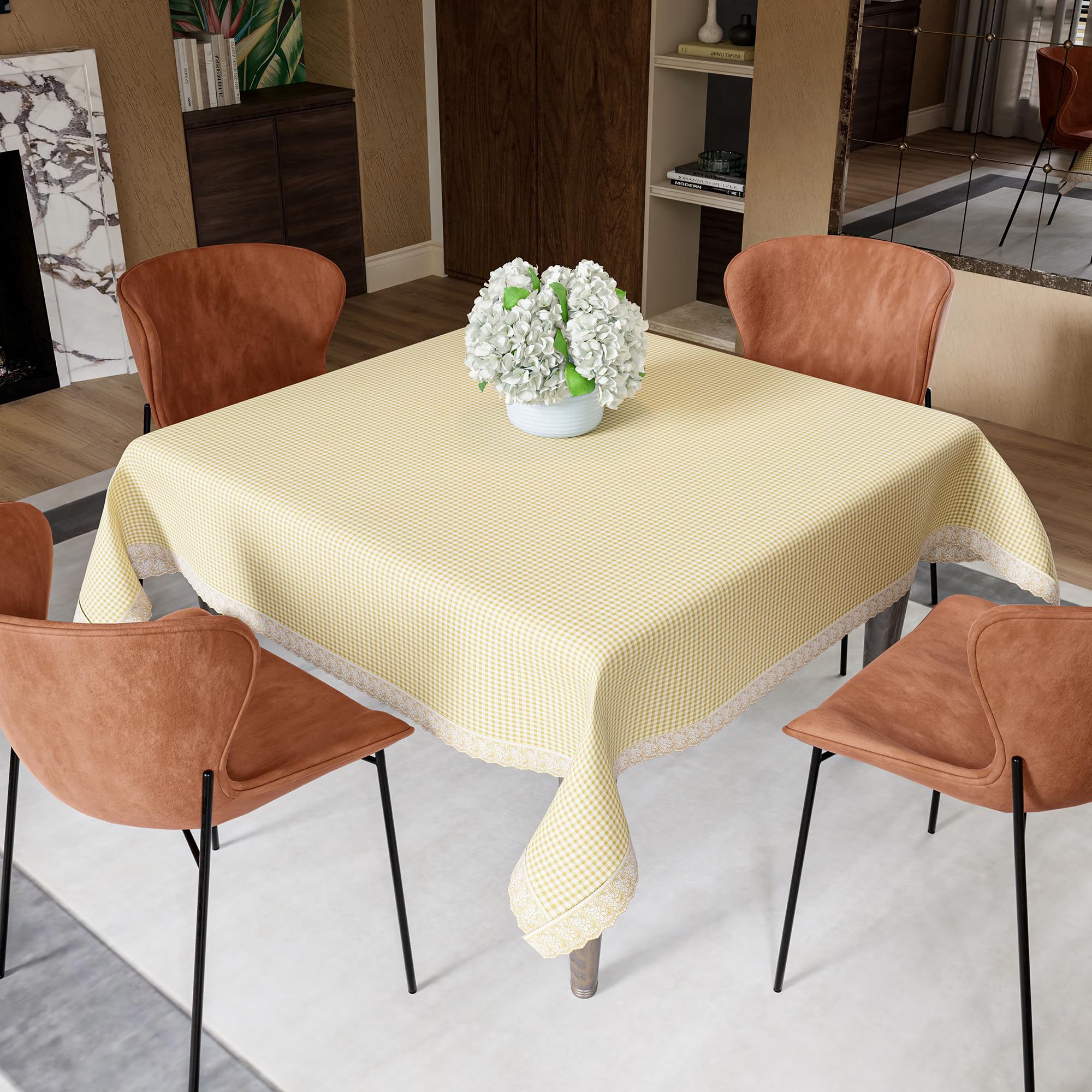 Kuber Industries 48x48 Inch PVC 4 Seater Table Cover Cloth | Multipurpose Square Dining Table Cover/Cloth for Party and Events | Barik Check - Light Brown